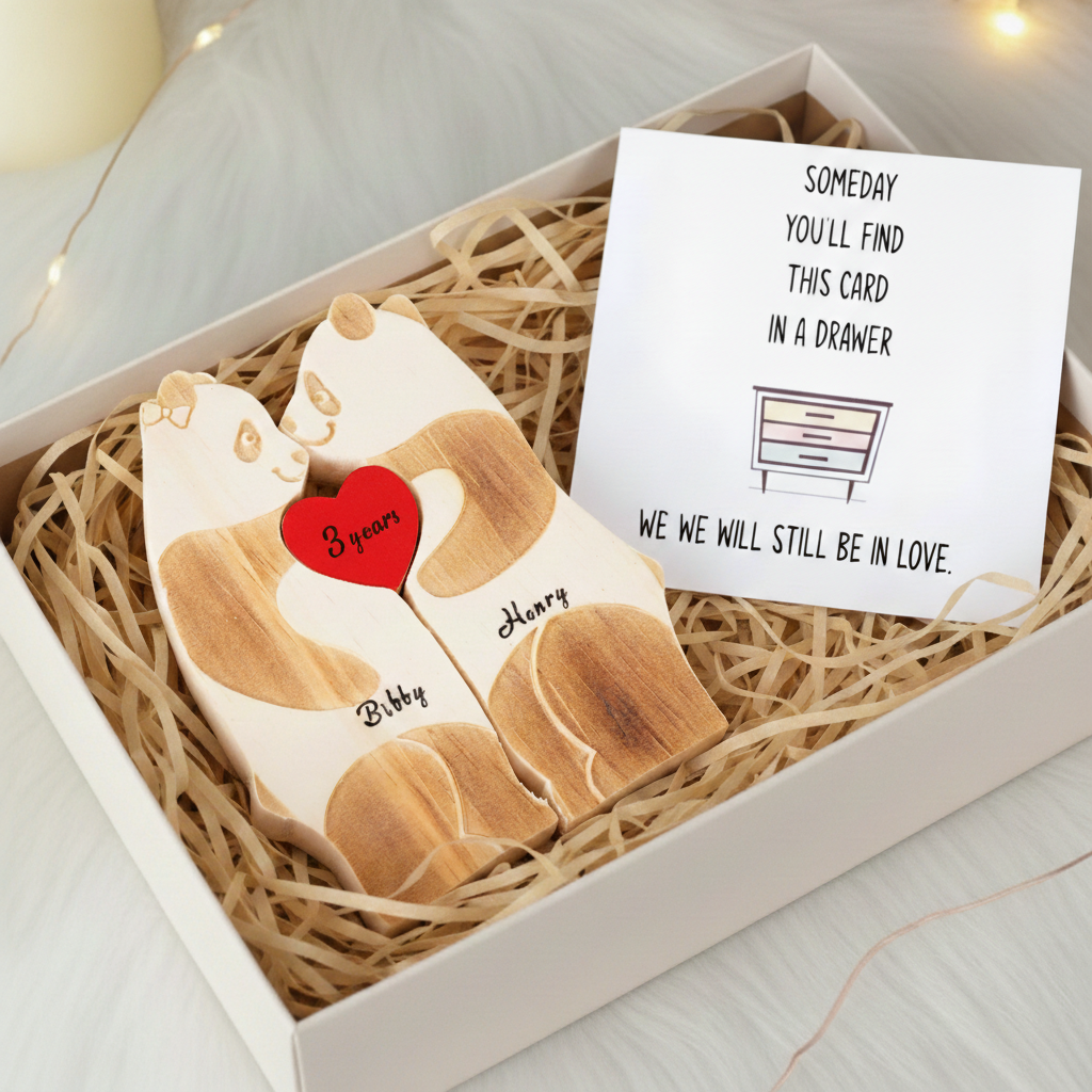 Personalized Panda Couple Edition Custom Wooden Puzzle