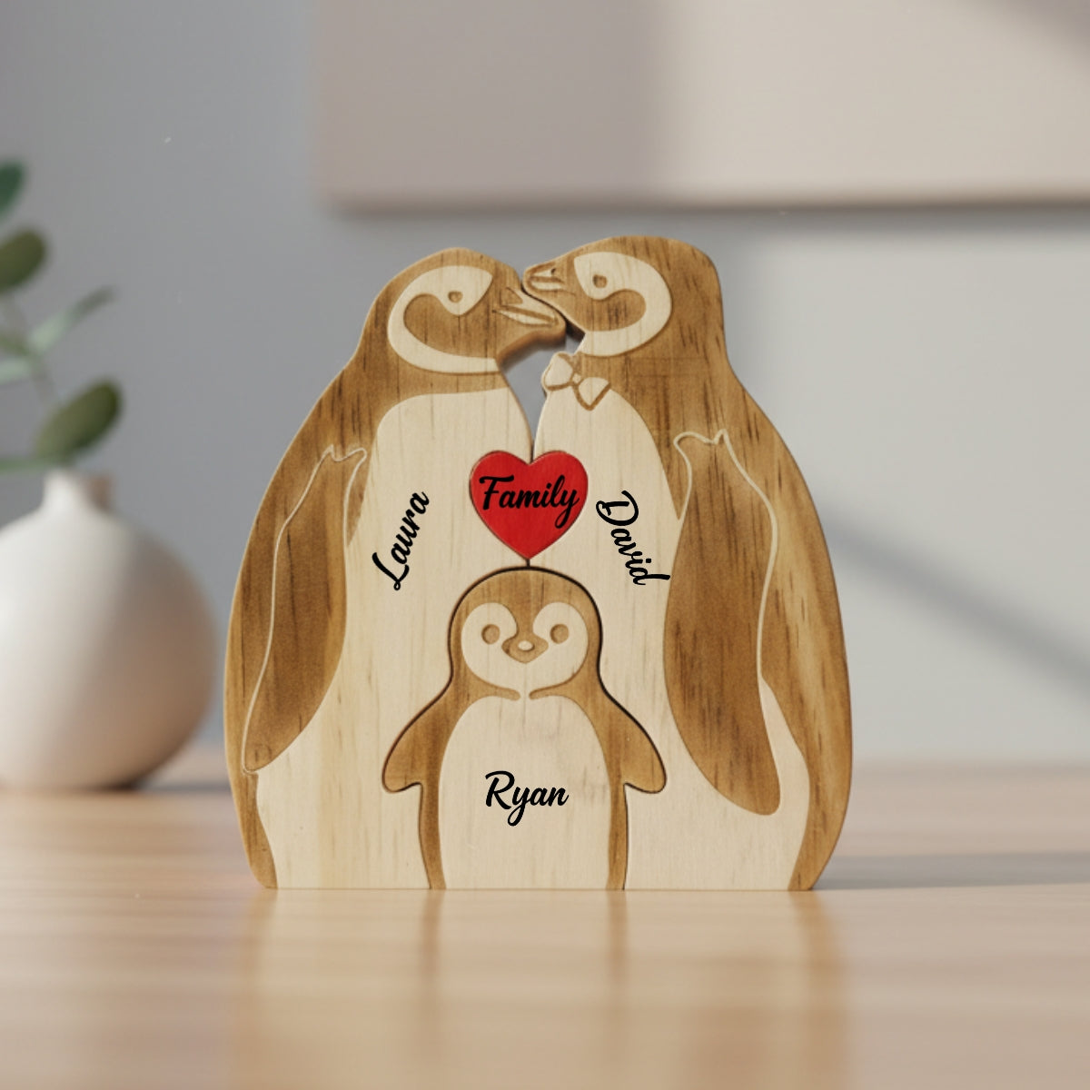 Personalized Penguin Family 3 Puzzle Custom Wooden Puzzle