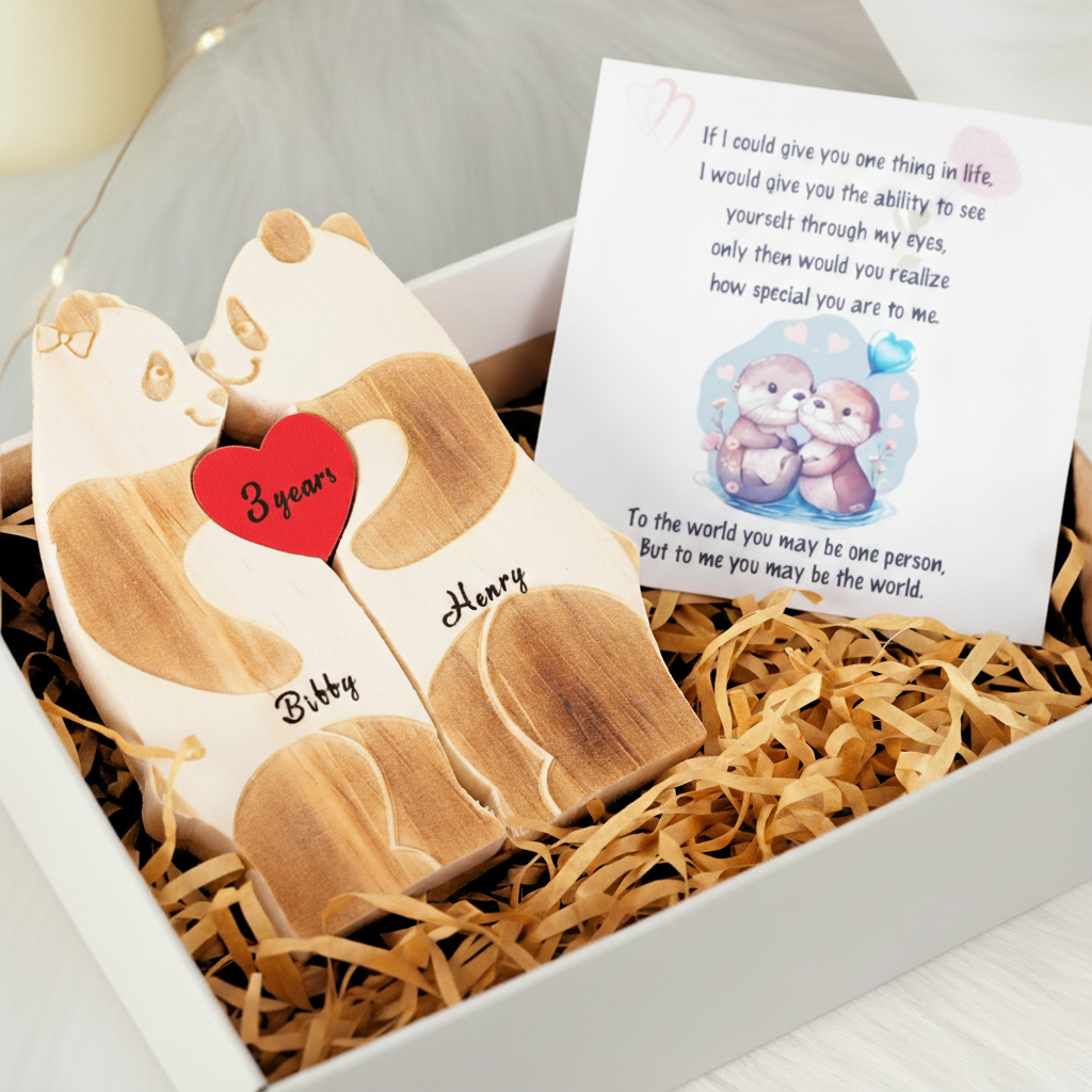 Personalized Panda Couple Edition Custom Wooden Puzzle