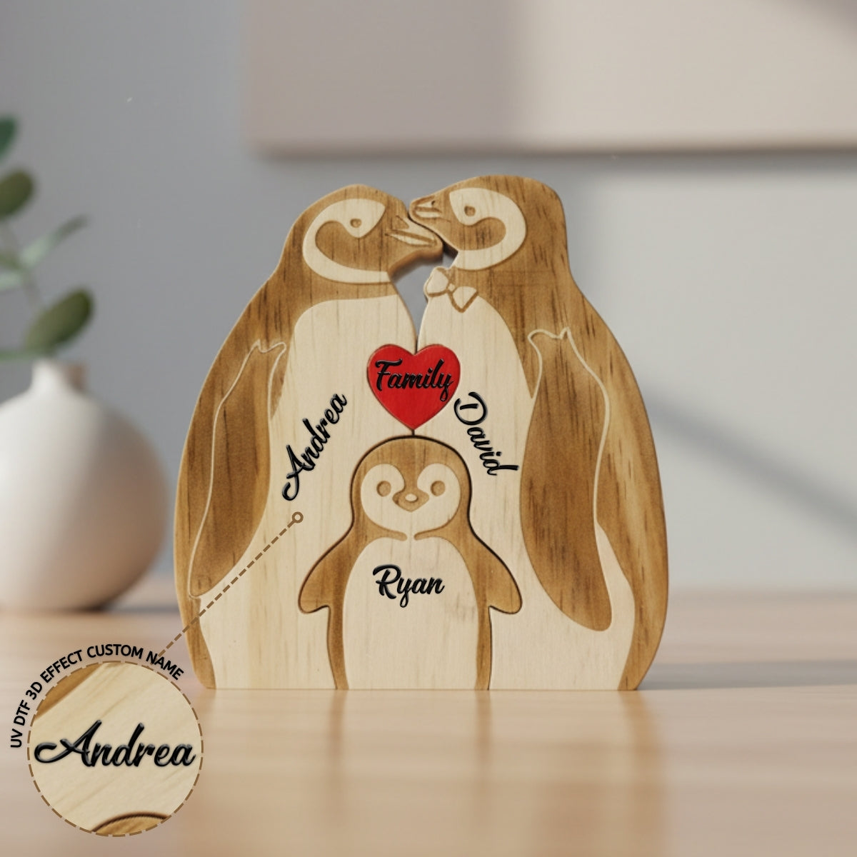 Personalized Penguin 3 Pieces Family Edition Custom Wooden Puzzle