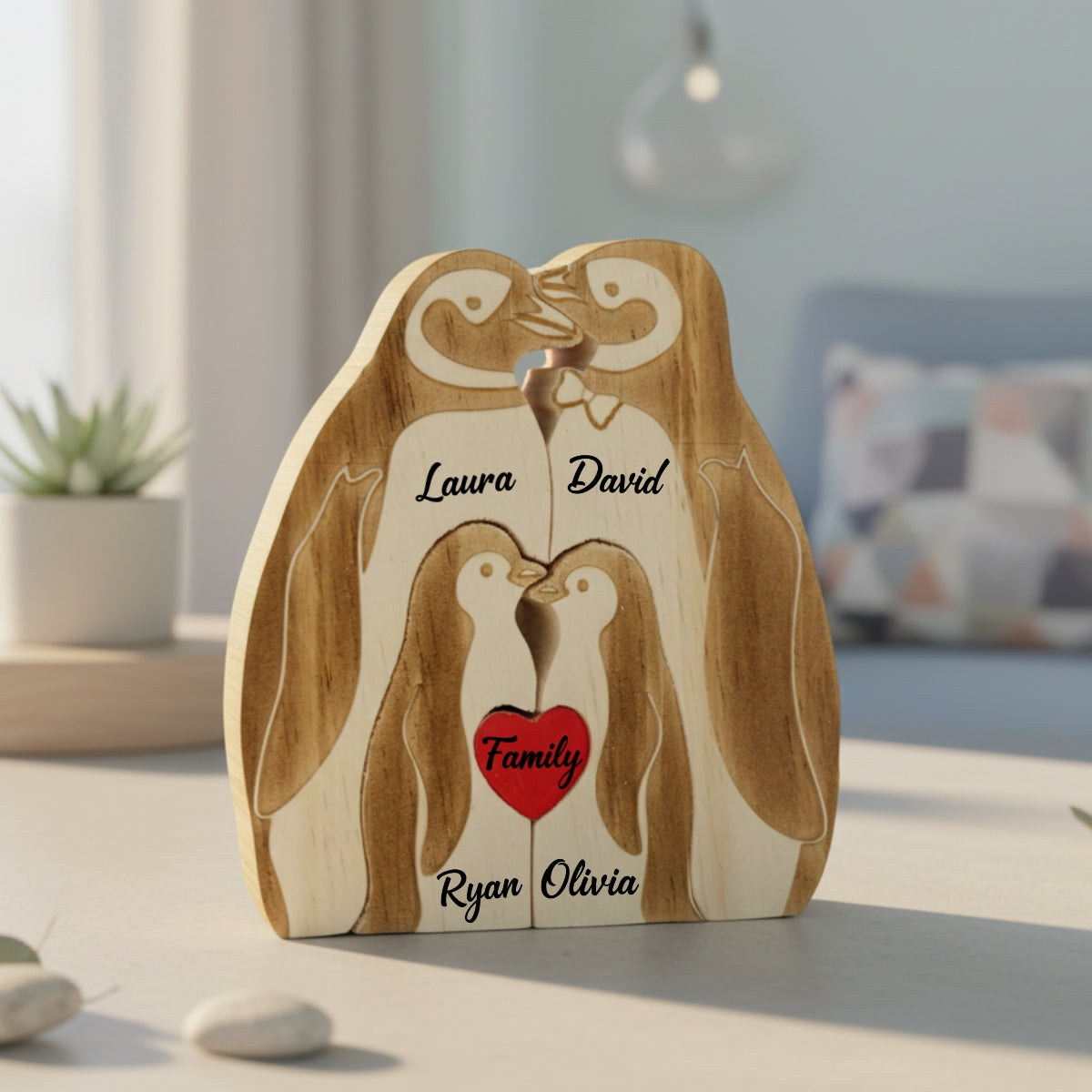 Personalized Penguin Family 4 Puzzle Custom Wooden Puzzle