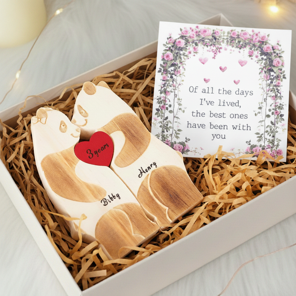 Personalized Panda Couple Edition Custom Wooden Puzzle
