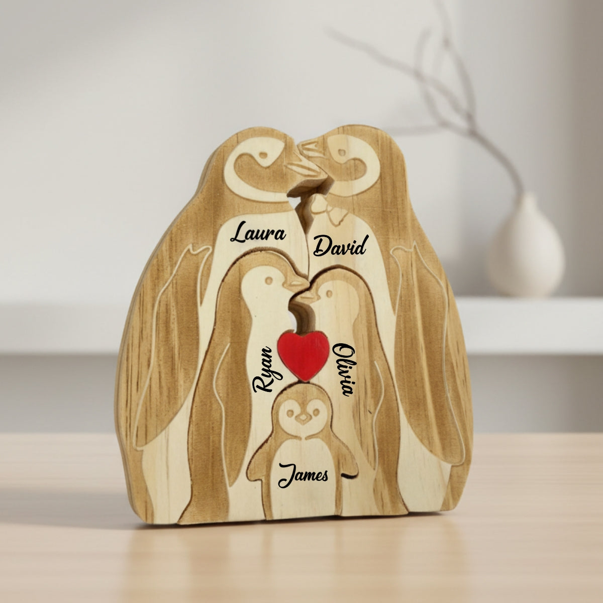 Personalized Penguin Family 5 Puzzle Custom Wooden Puzzle