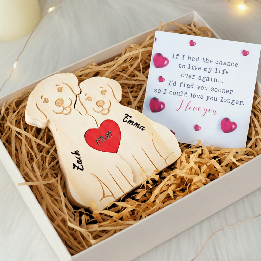 Personalized Dog Couple Edition Custom Wooden Puzzle