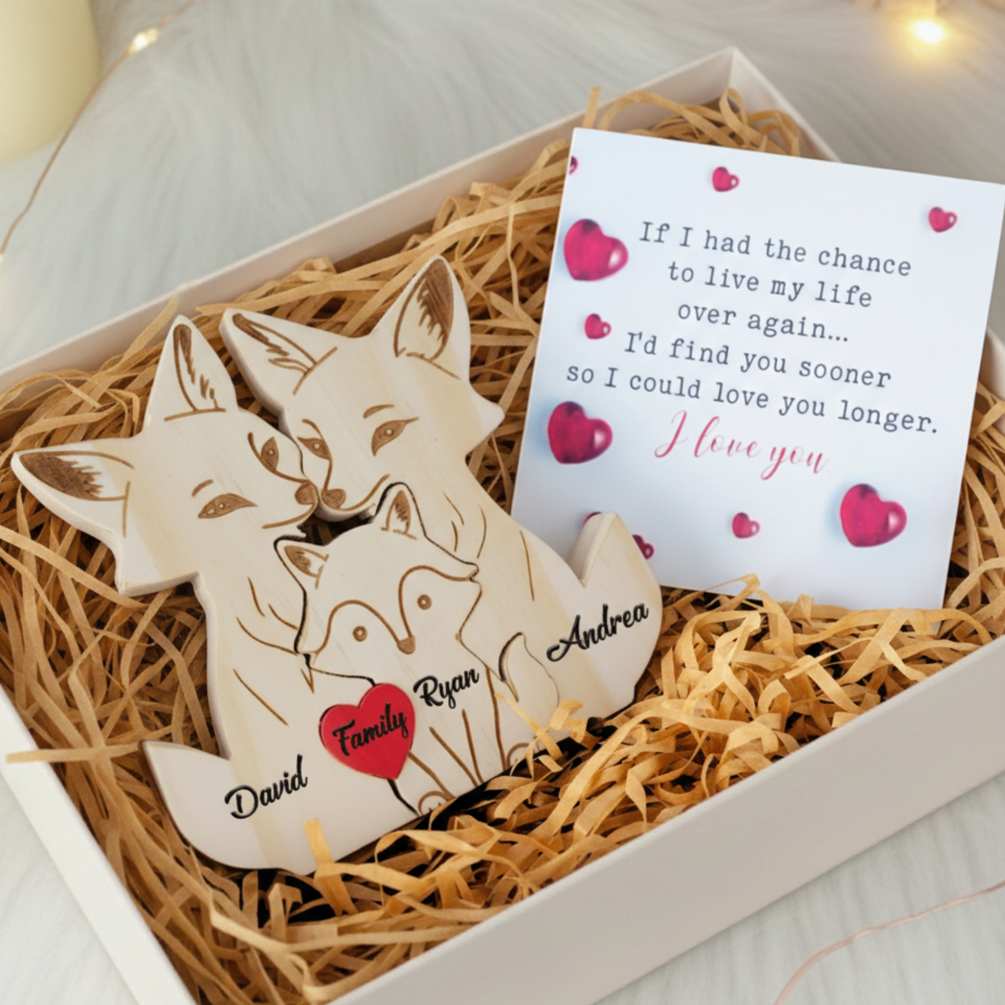 Personalized Fox 3 Pieces Family Edition Custom Wooden Puzzle