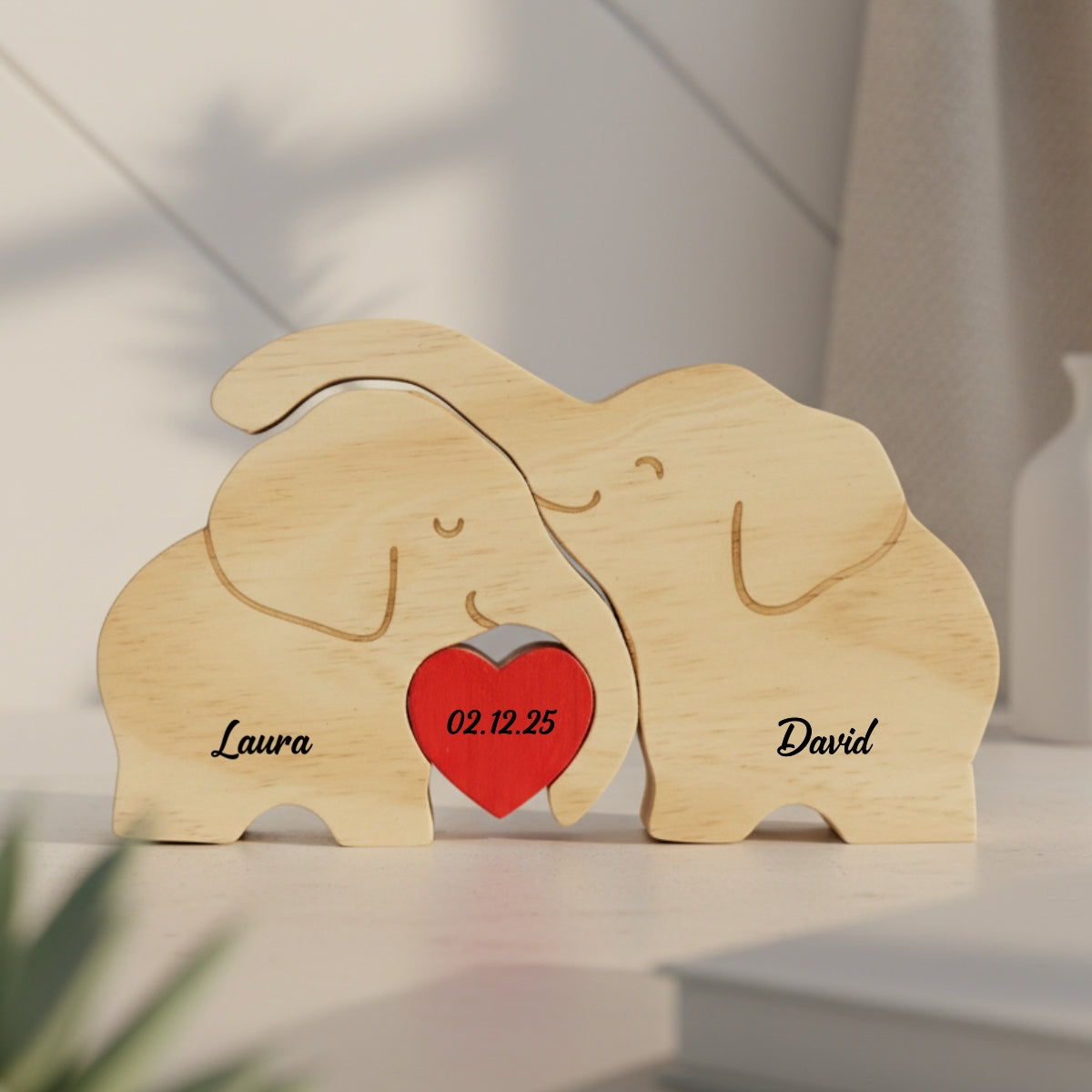 Personalized Elephant Couple Puzzle Custom Wooden Puzzle