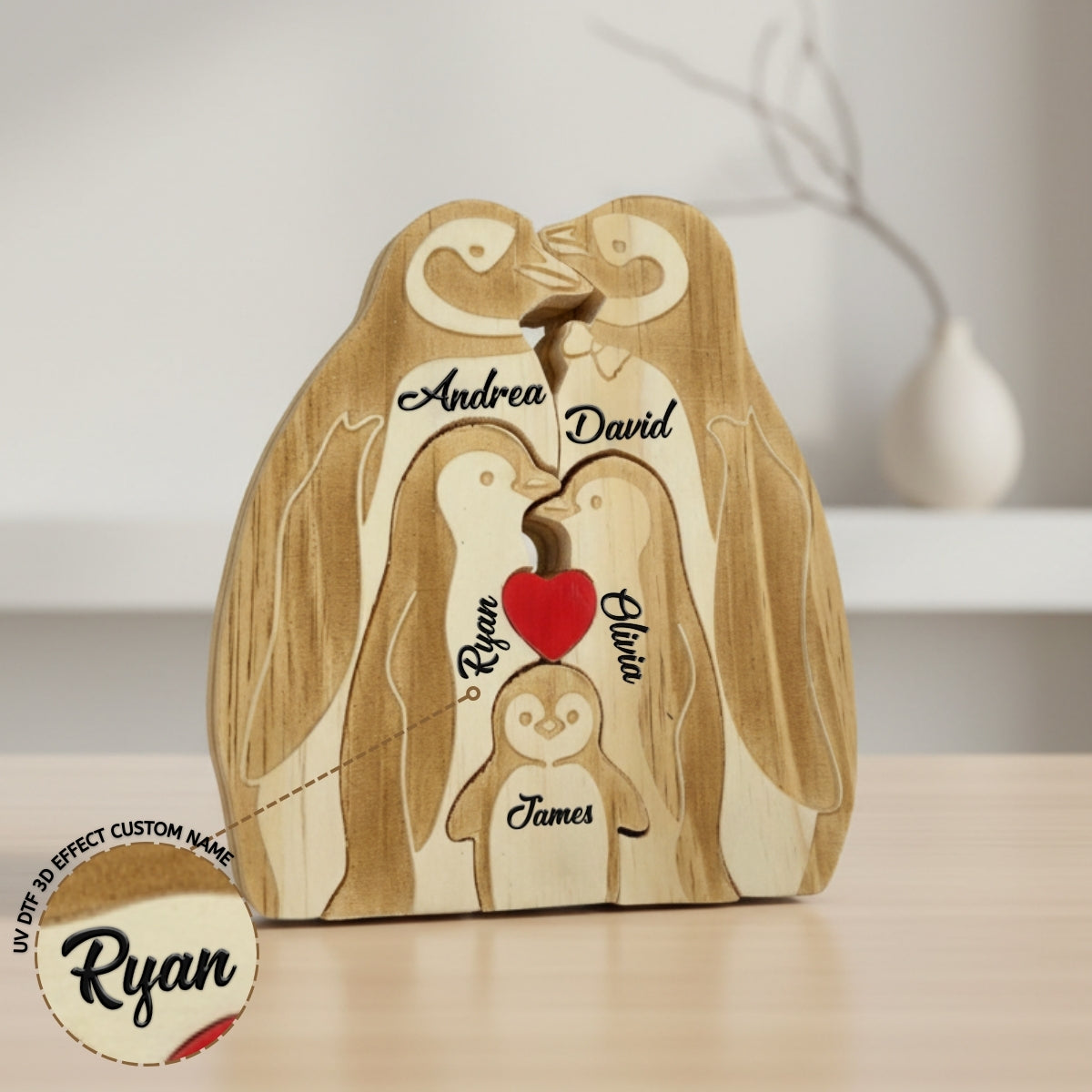 Personalized Penguin 5 Pieces Family Edition Custom Wooden Puzzle
