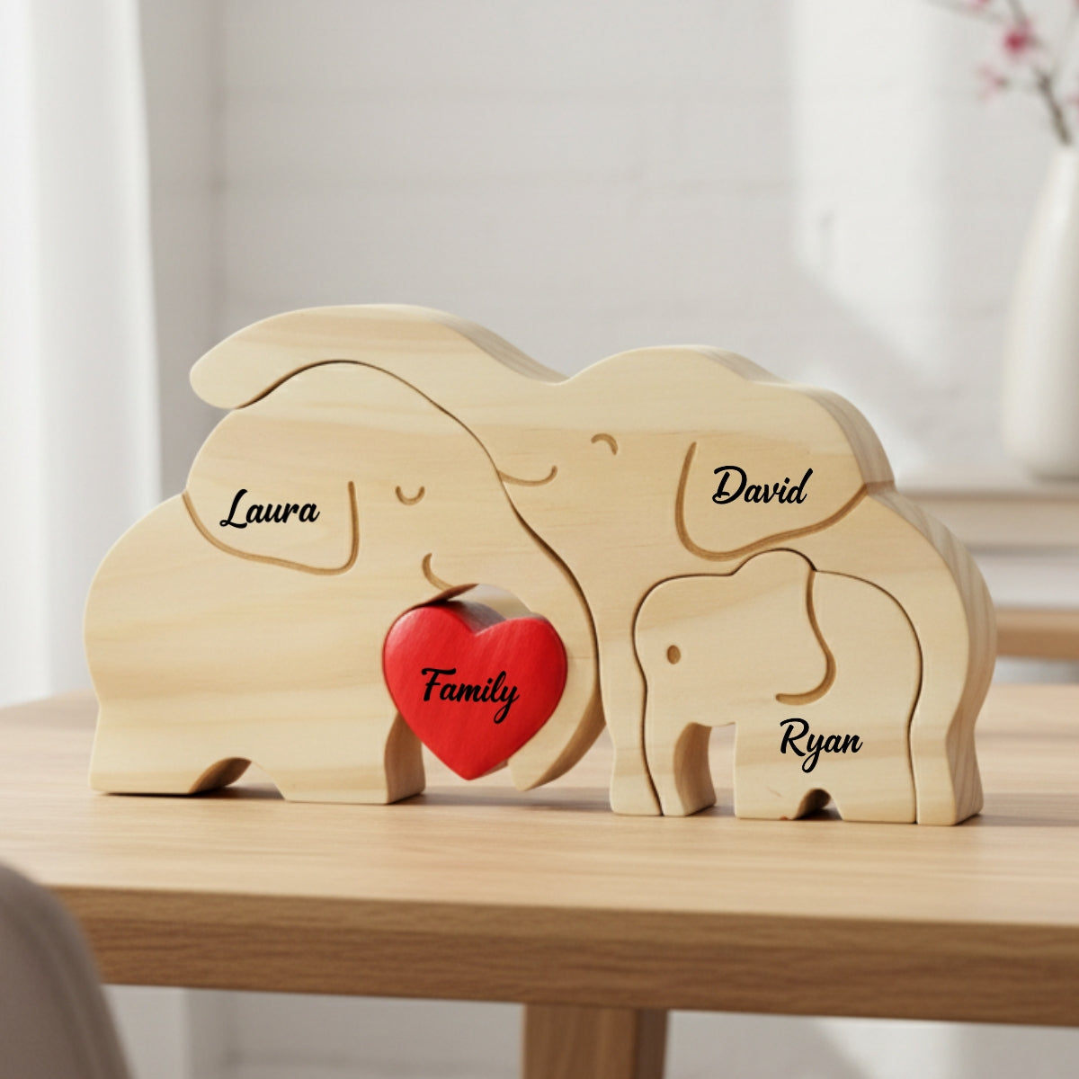Personalized Elephant Family 3 Puzzle Custom Wooden Puzzle