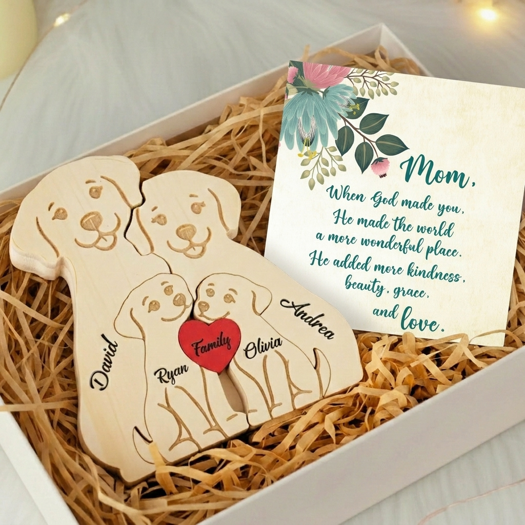 Personalized Dog 4 Pieces Family Edition Custom Wooden Puzzle