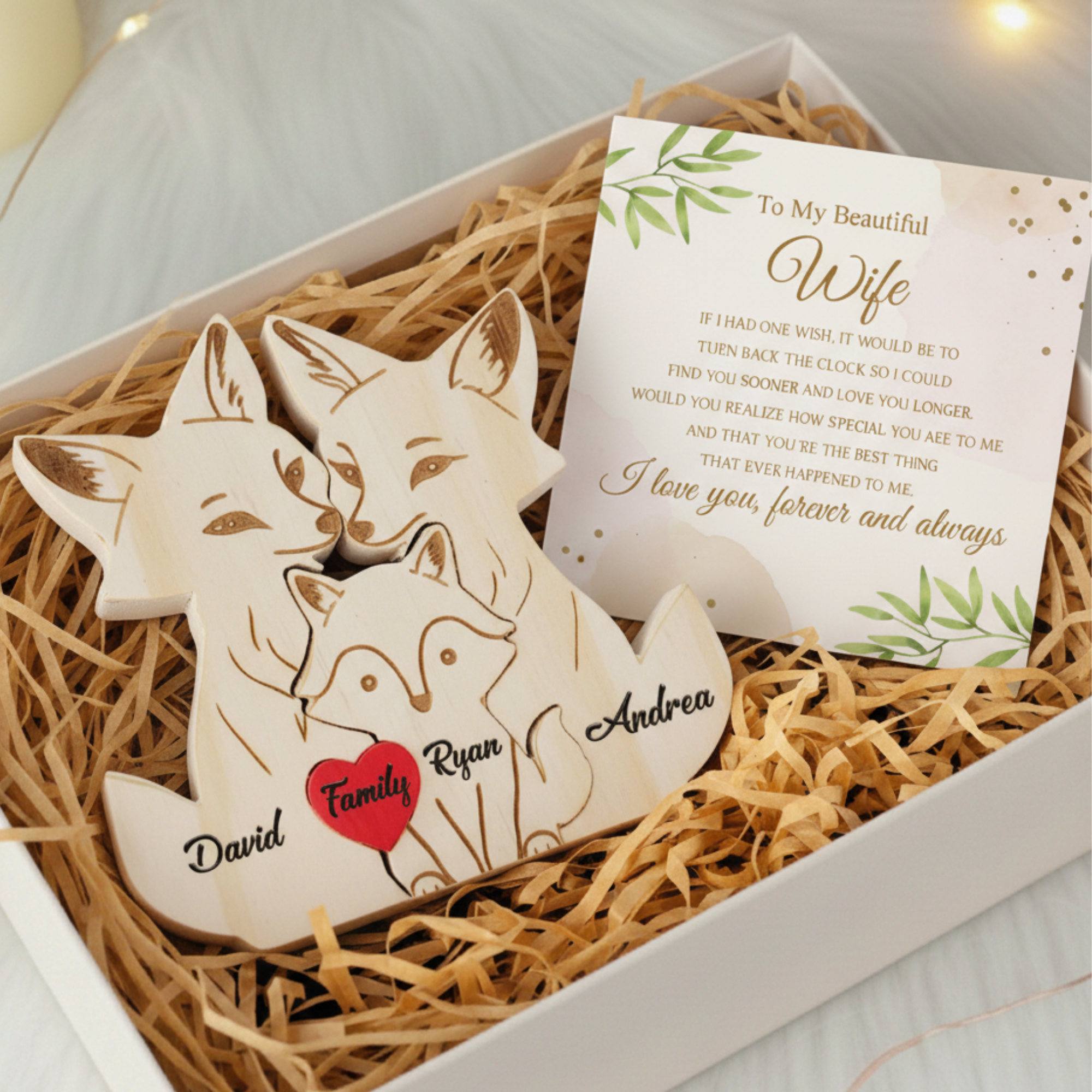 Personalized Fox 3 Pieces Family Edition Custom Wooden Puzzle
