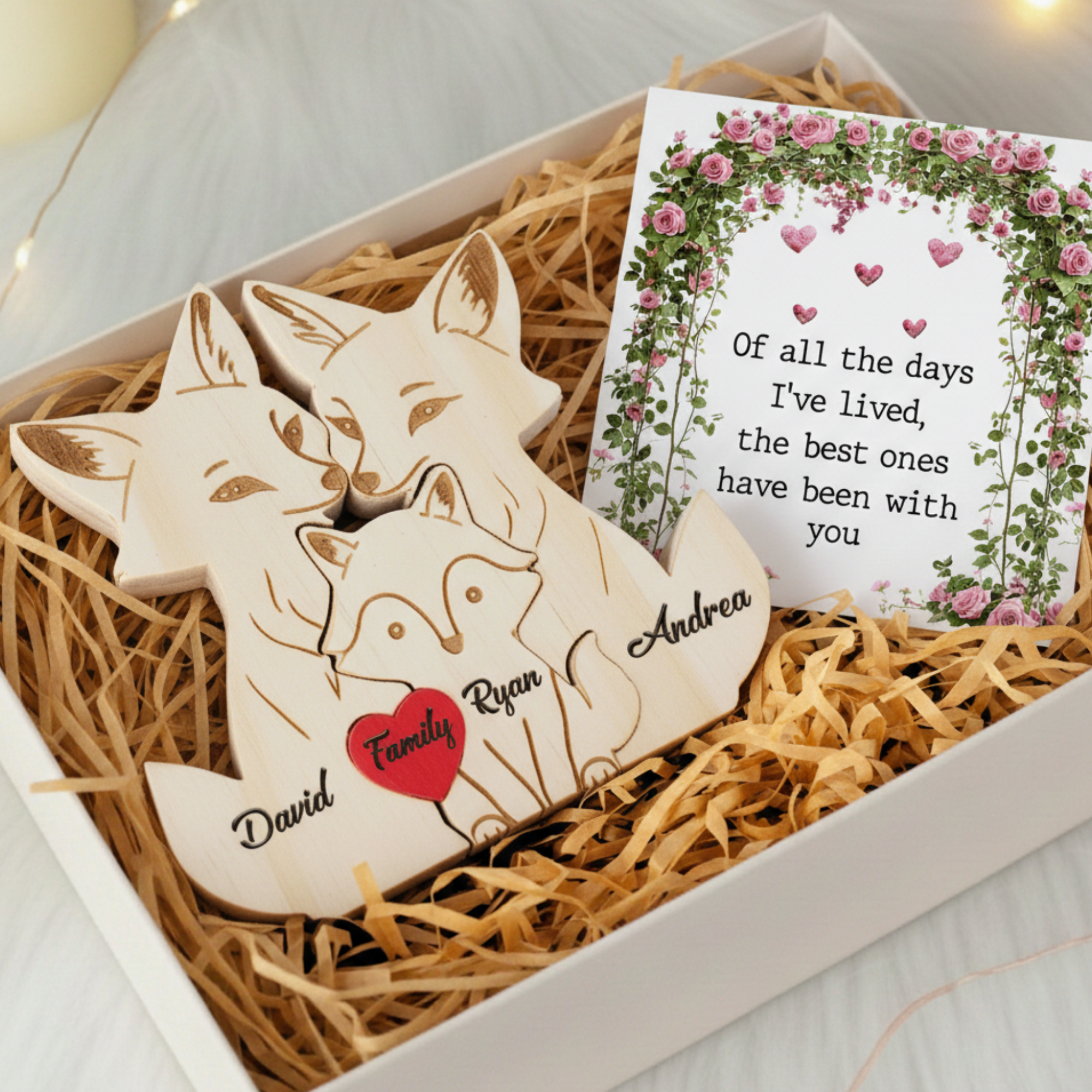 Personalized Fox 3 Pieces Family Edition Custom Wooden Puzzle
