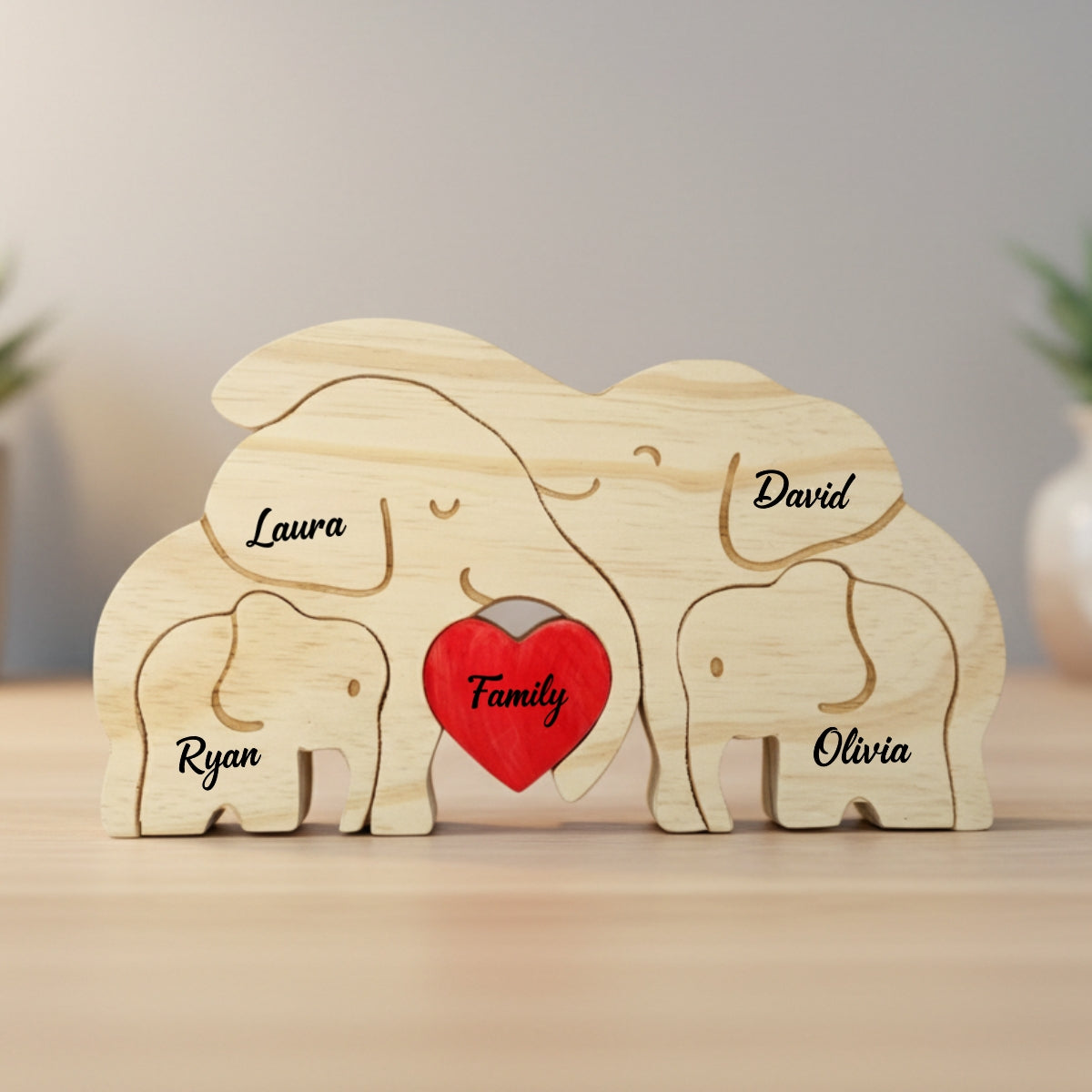 Personalized Elephant Family 4 Puzzle Custom Wooden Puzzle