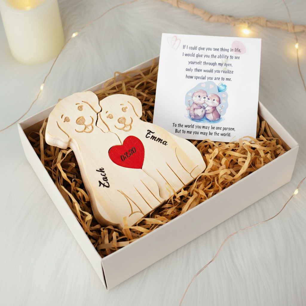 Personalized Dog Couple Edition Custom Wooden Puzzle