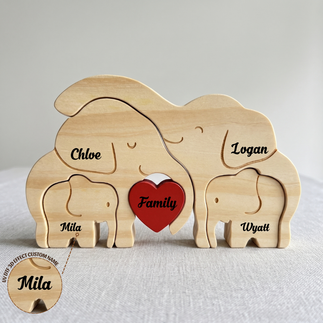 Personalized Elephant 4 Pieces Family Edition Custom Wooden Puzzle