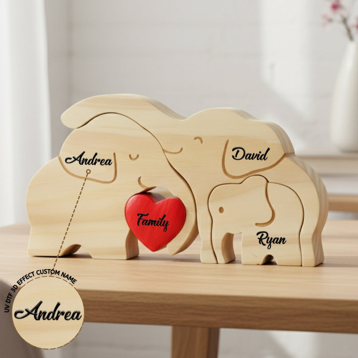Personalized Elephant 3 Pieces Family Edition Custom Wooden Puzzle