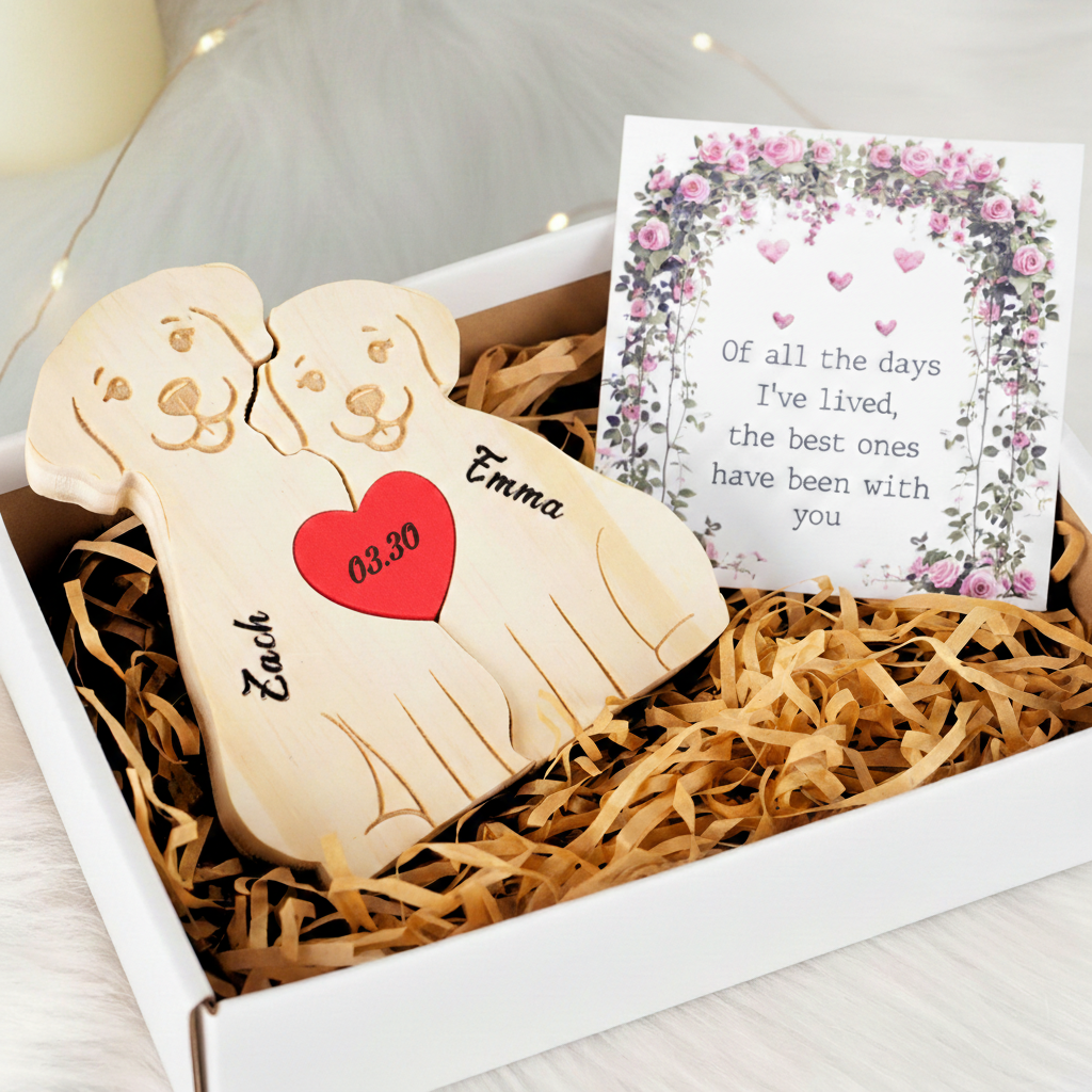 Personalized Dog Couple Edition Custom Wooden Puzzle