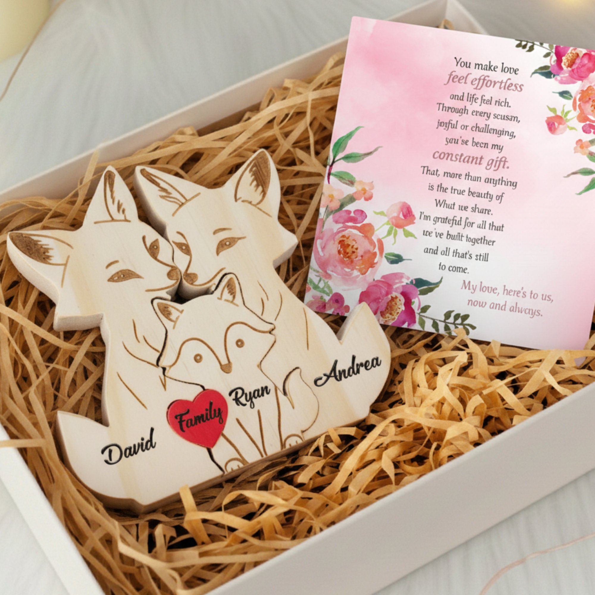 Personalized Fox 3 Pieces Family Edition Custom Wooden Puzzle