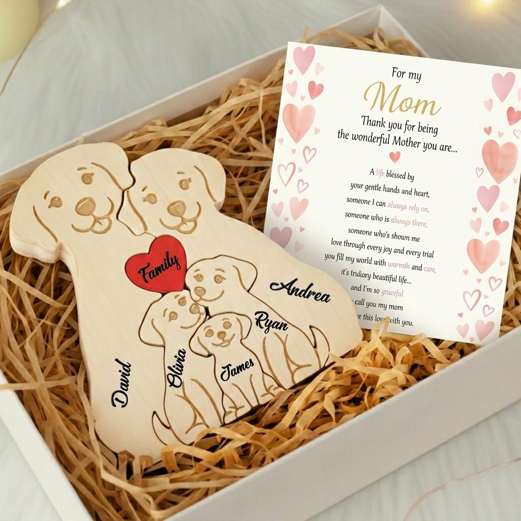 Personalized Dog 5 Pieces Family Edition Custom Wooden Puzzle