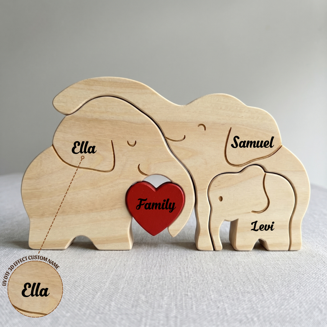 Personalized Elephant 3 Pieces Family Edition Custom Wooden Puzzle