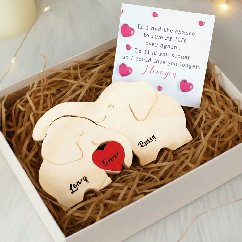 Personalized Elephant Couple Edition Custom Wooden Puzzle