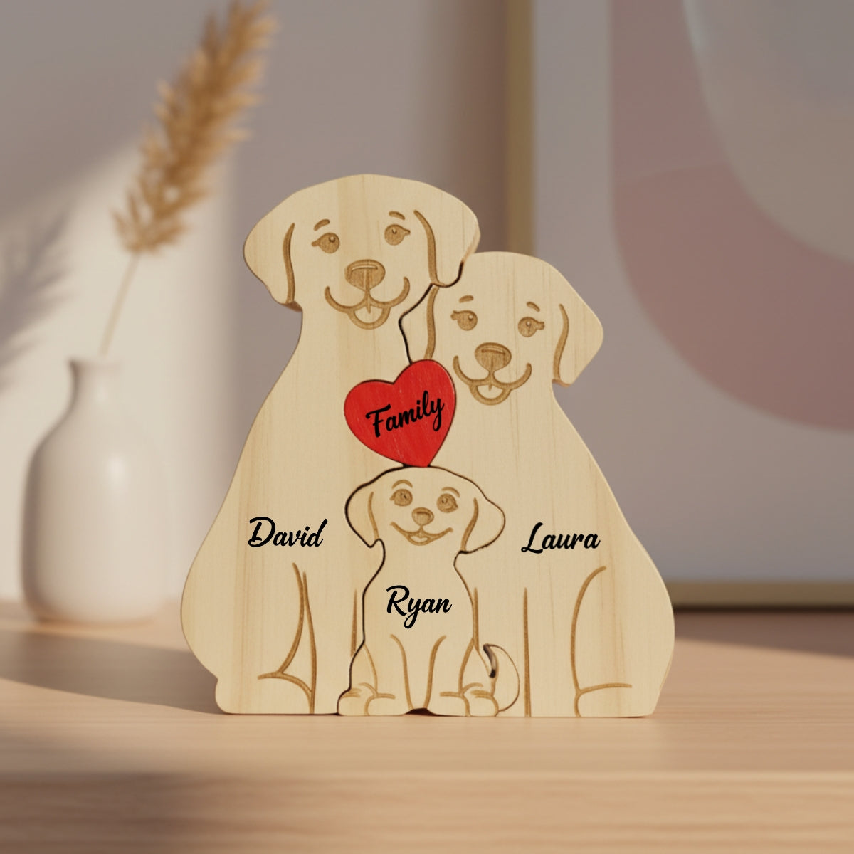 Personalized Dog Family 3 Puzzle Custom Wooden Puzzle