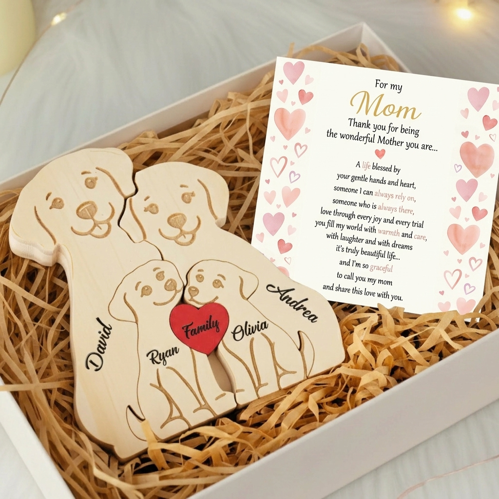 Personalized Dog 4 Pieces Family Edition Custom Wooden Puzzle