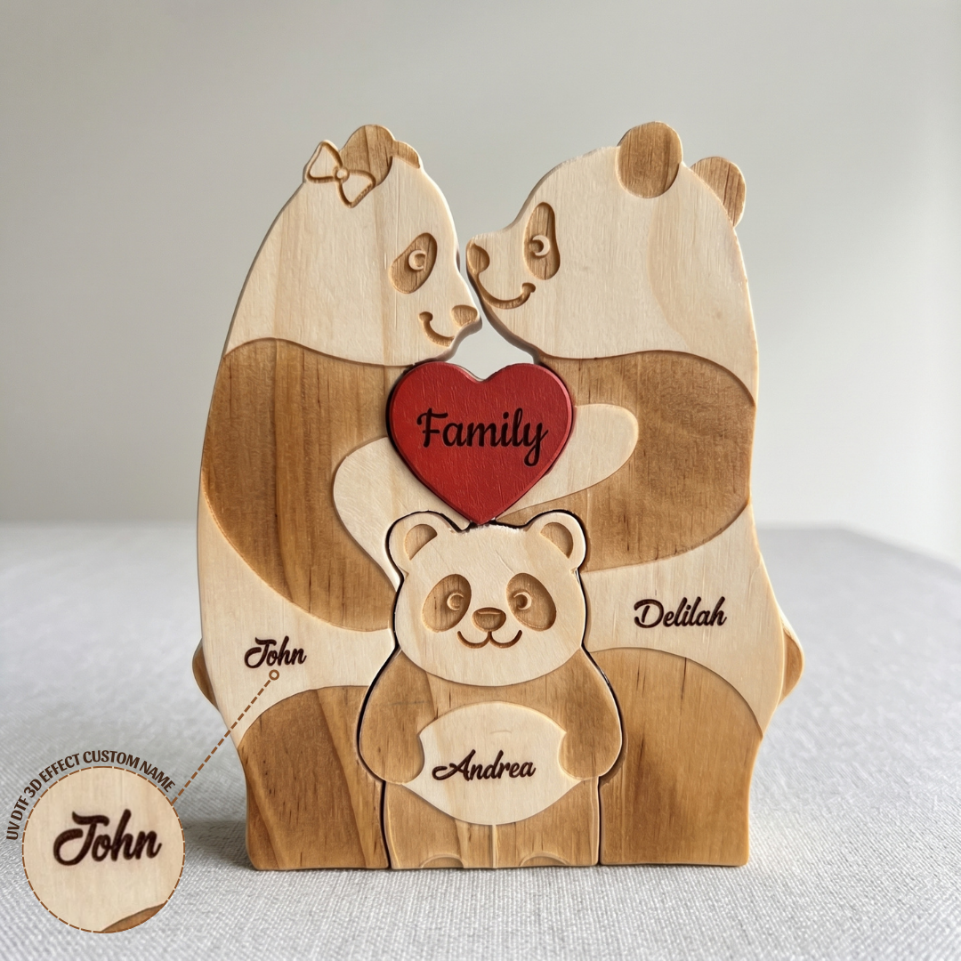 Personalized Panda 3 Pieces Family Edition Custom Wooden Puzzle