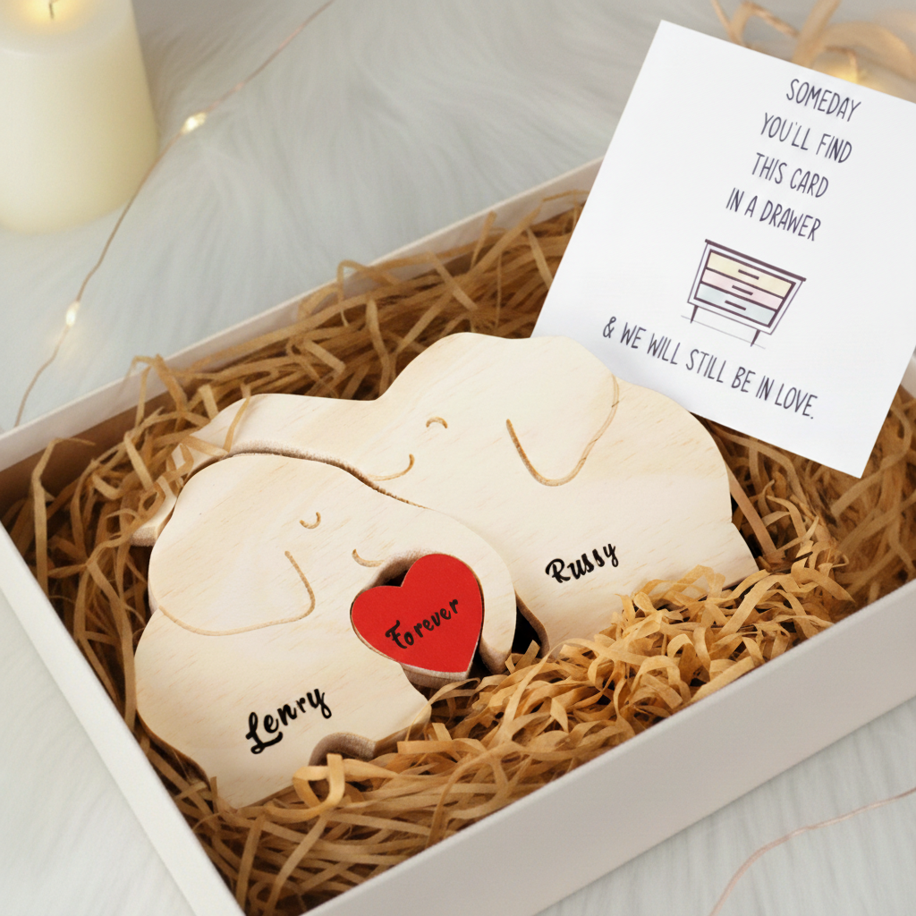 Personalized Elephant Couple Edition Custom Wooden Puzzle