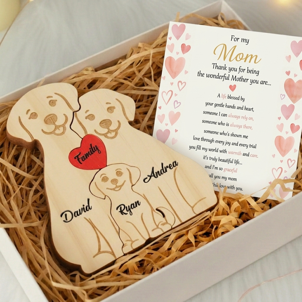 Personalized Dog 3 Pieces Family Edition Custom Wooden Puzzle