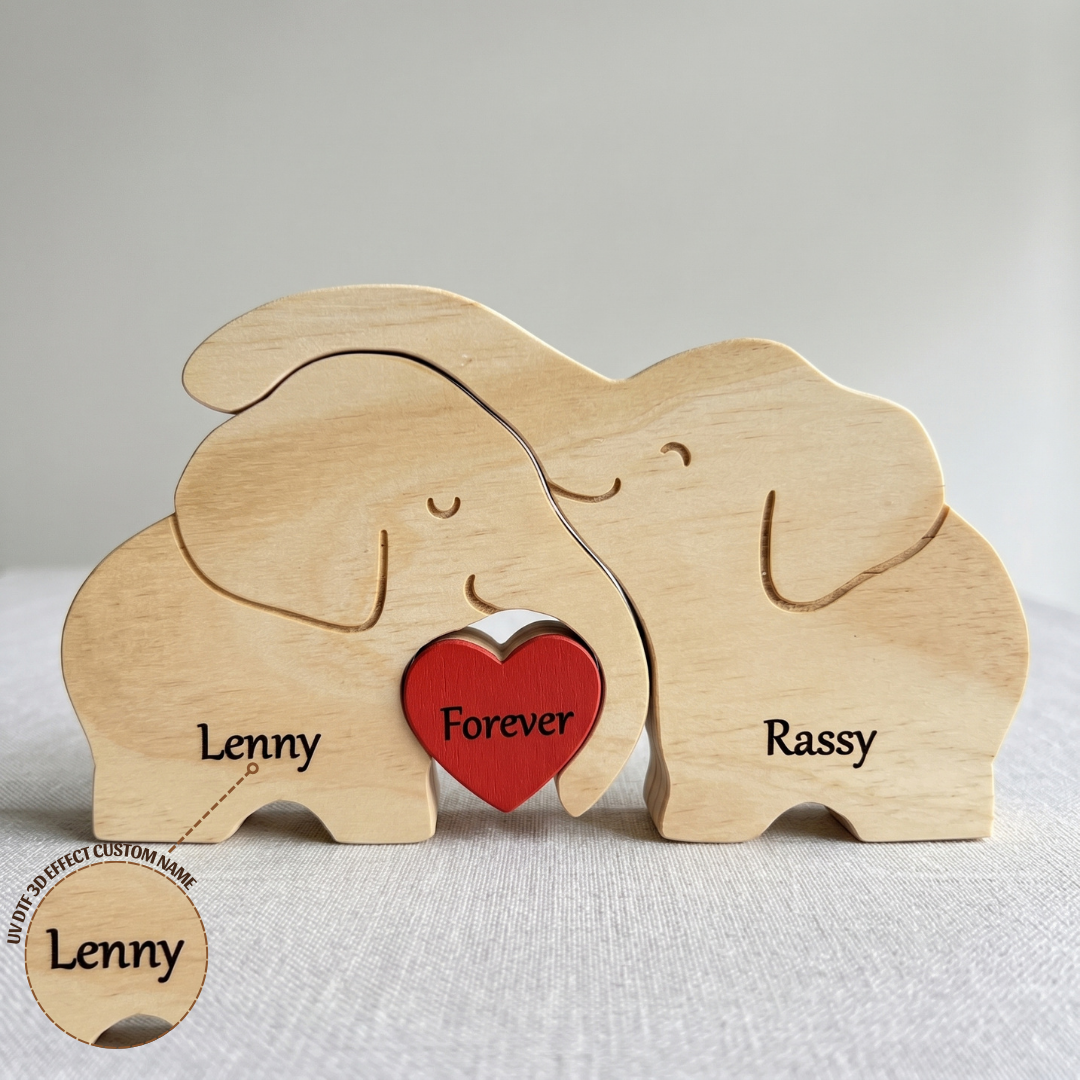 Personalized Elephant Couple Edition Custom Wooden Puzzle