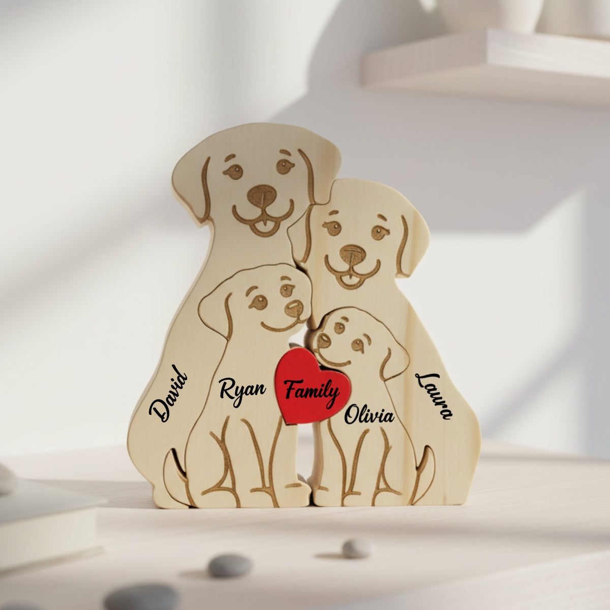 Personalized Dog Family 4 Puzzle Custom Wooden Puzzle
