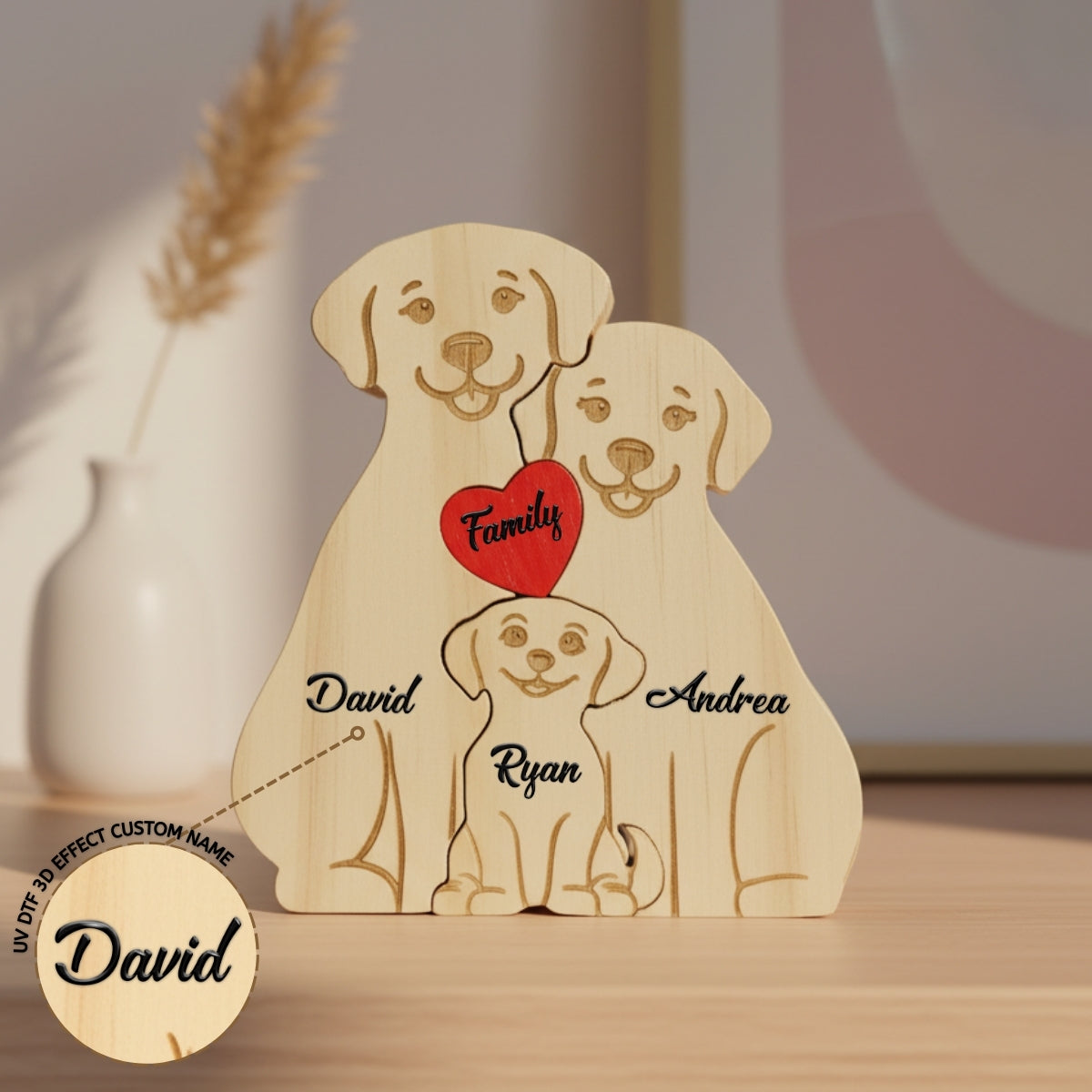Personalized Dog 3 Pieces Family Edition Custom Wooden Puzzle