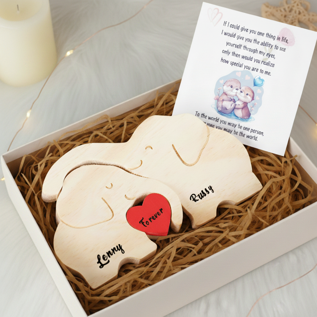 Personalized Elephant Couple Edition Custom Wooden Puzzle