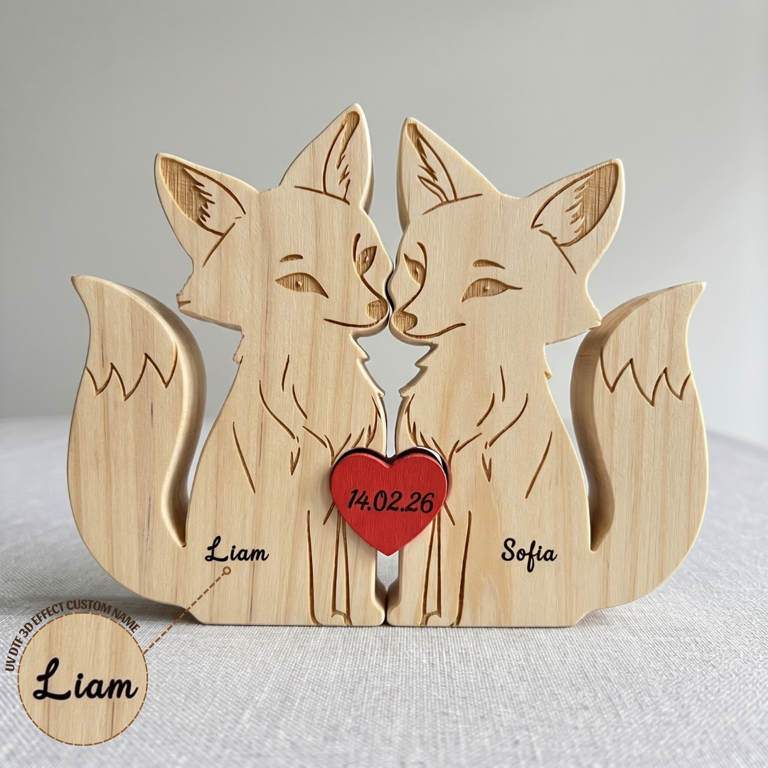Personalized Fox Couple Edition Custom Wooden Puzzle