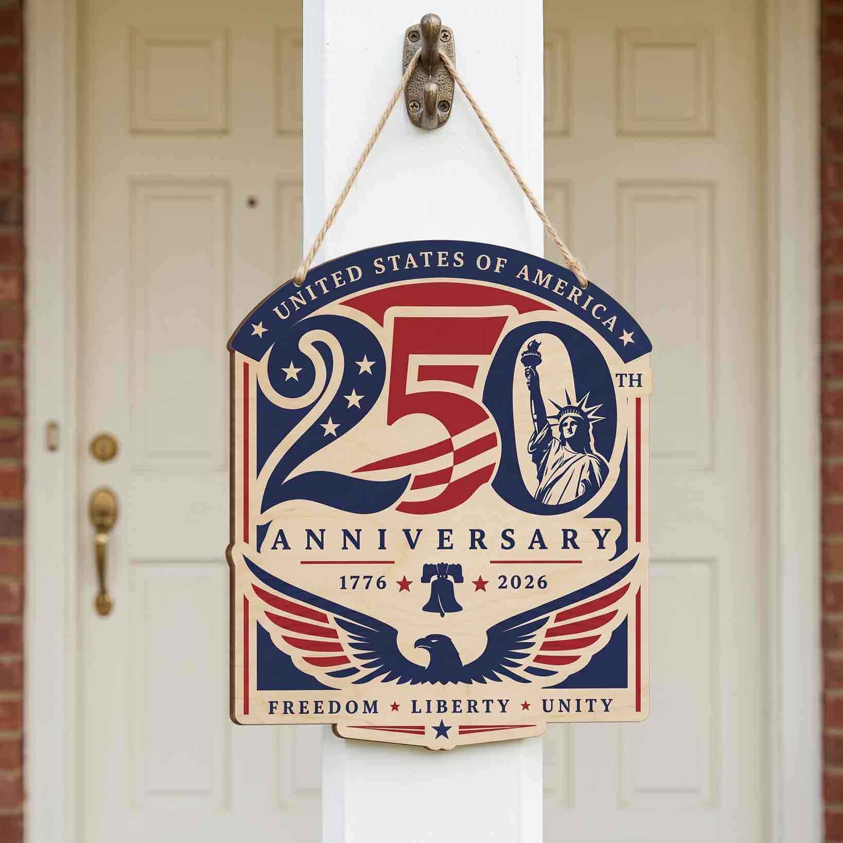 America 250th Anniversary Freedom Liberty Unity Patriotic Eagle Decor Wooden Sign