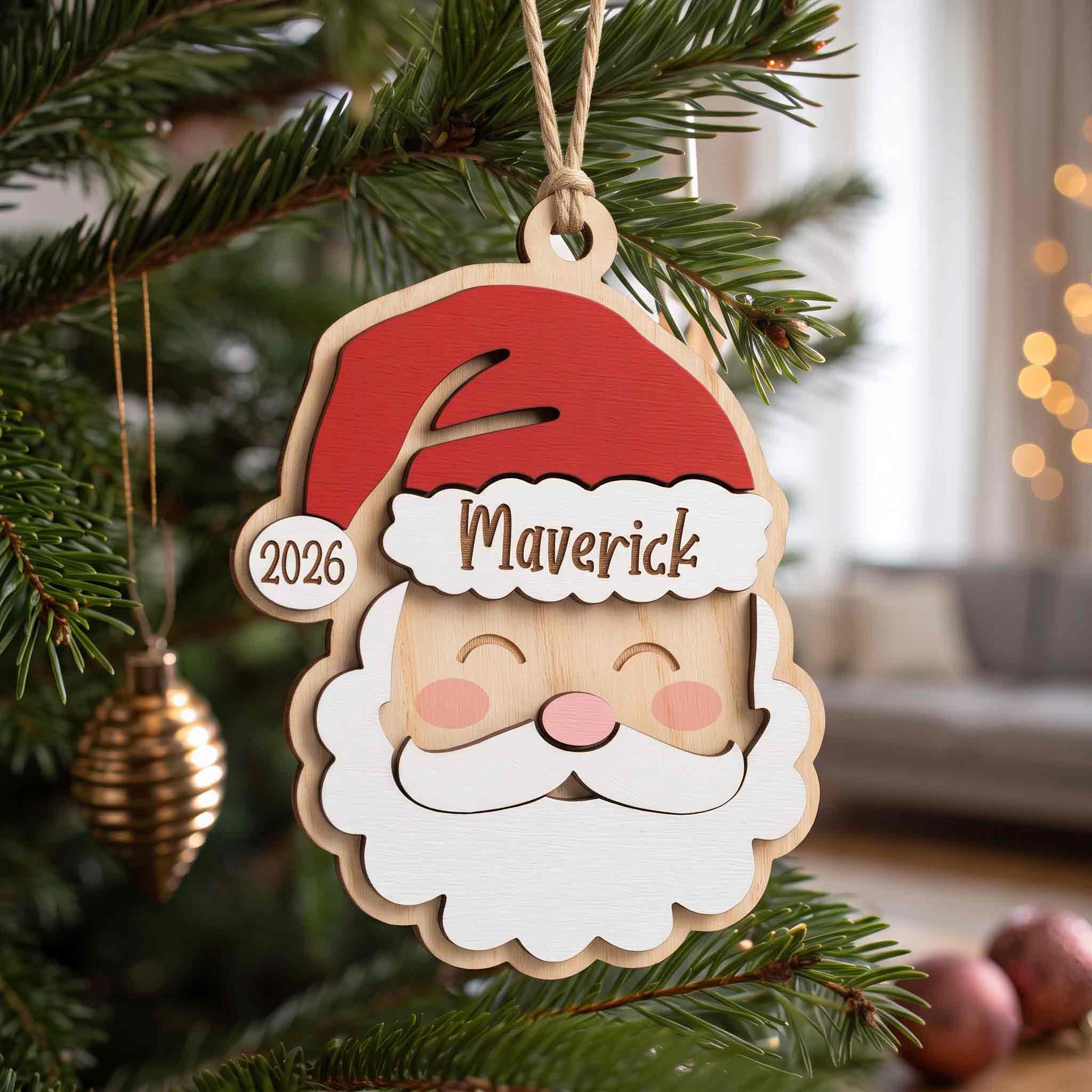 Santa Face Christmas Personalized Custom Name Date 2-Layer Wooden Christmas Ornament Christmas Gift