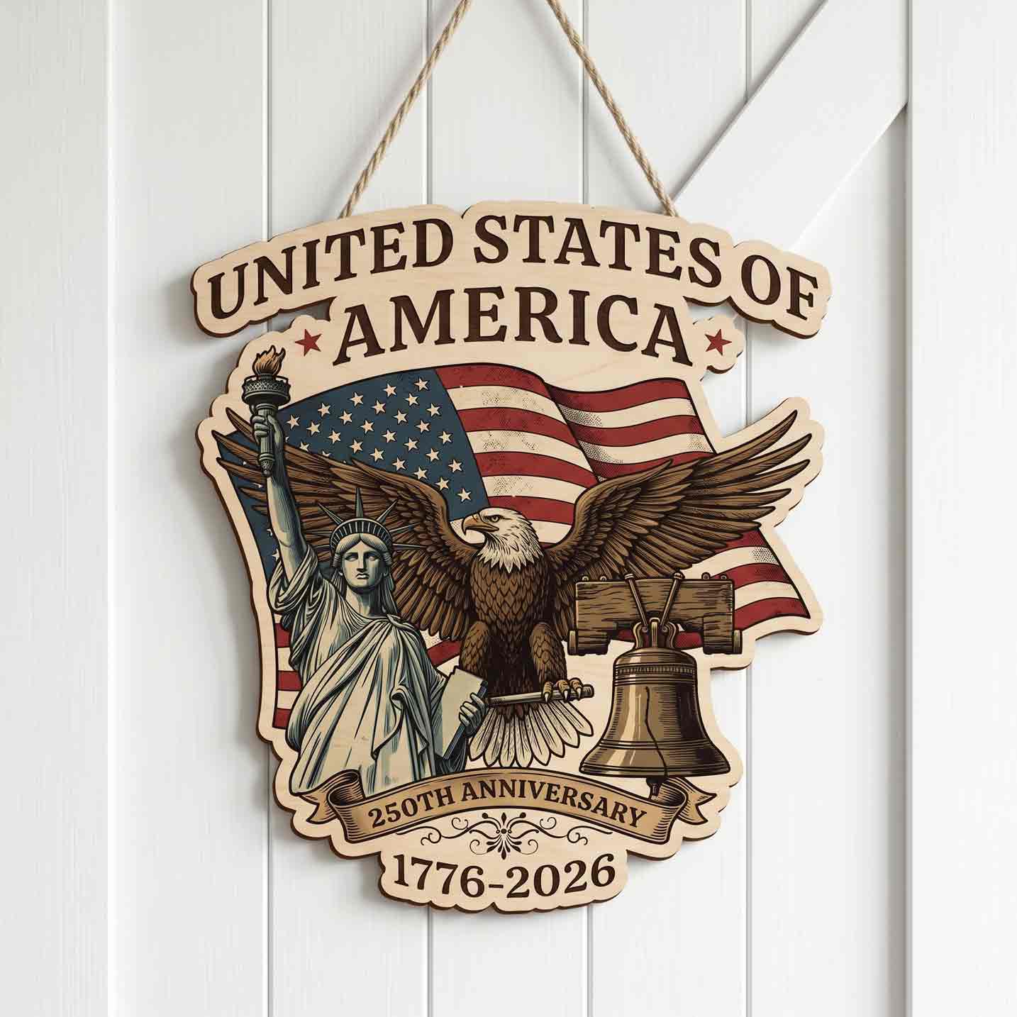 United States Of America 250th Anniversary Wooden Hanging Sign 1776-2026