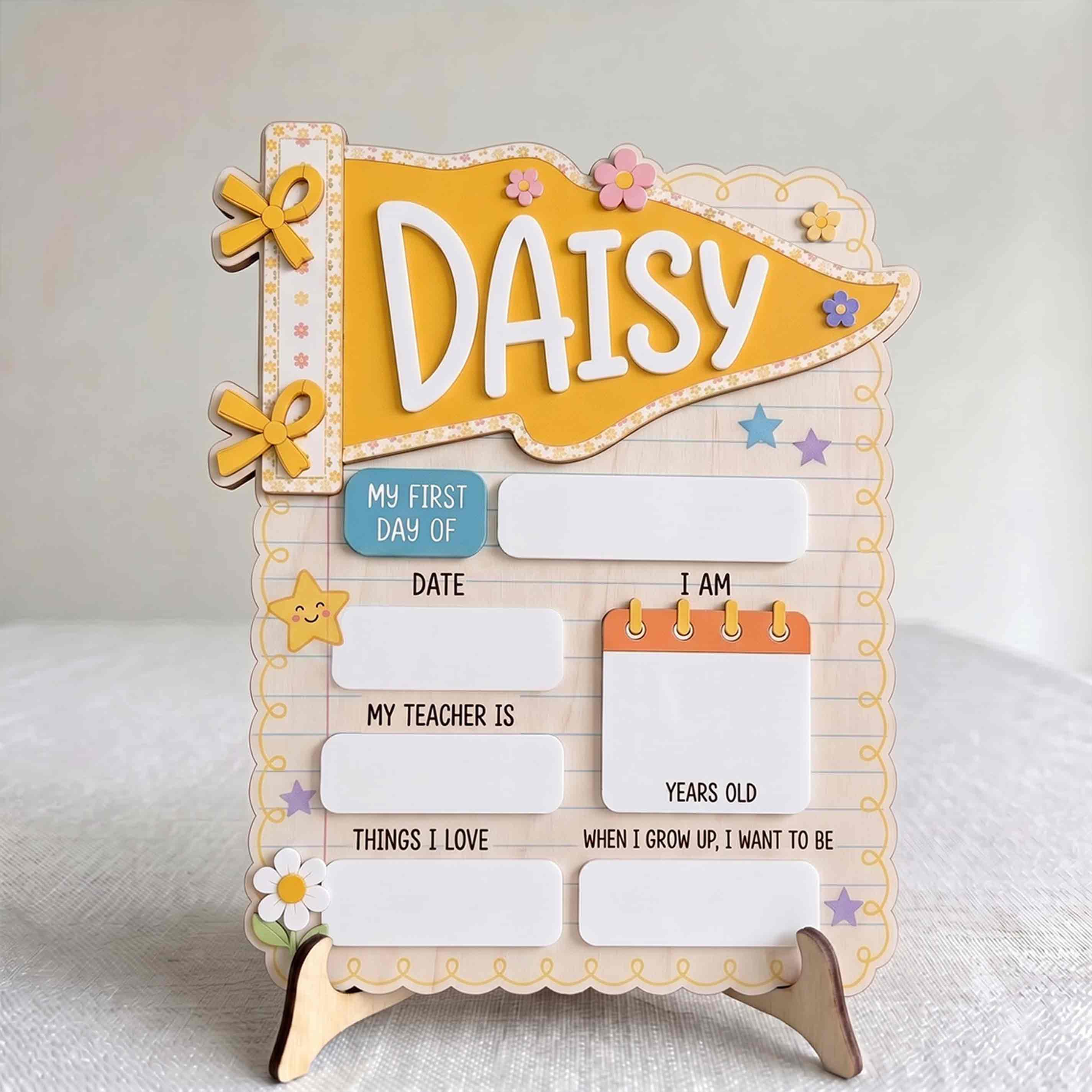 Personalized Yellow Pennant First & Last Day School Sign, Reusable Dry Erase Board, Back to School Sign