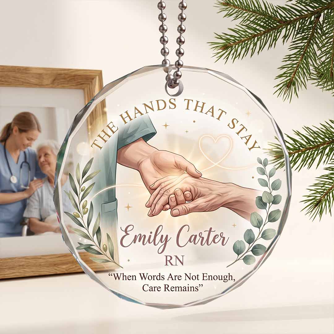 The Hands That Stay Nurse Keepsake Personalized Custom Name Nurse Round Glass Christmas Ornament for Retired Nurses