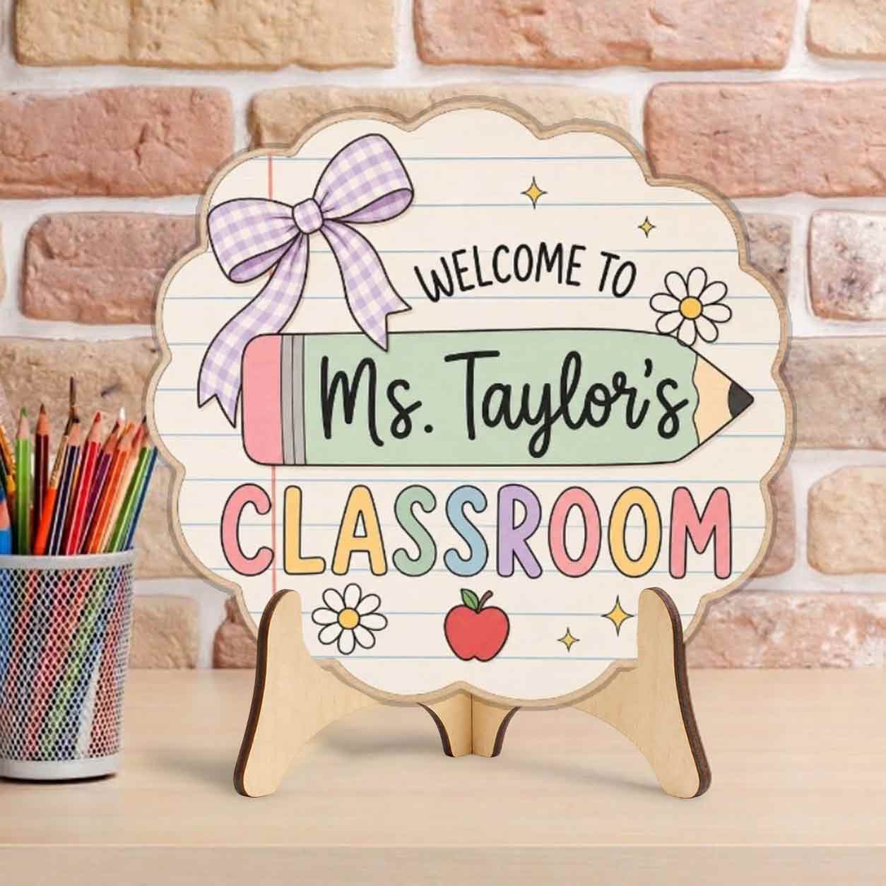 Personalized Teacher Name Wooden Sign Door Hanger Welcome School Entrance Decor Wooden Classroom Decor, Back to School Sign