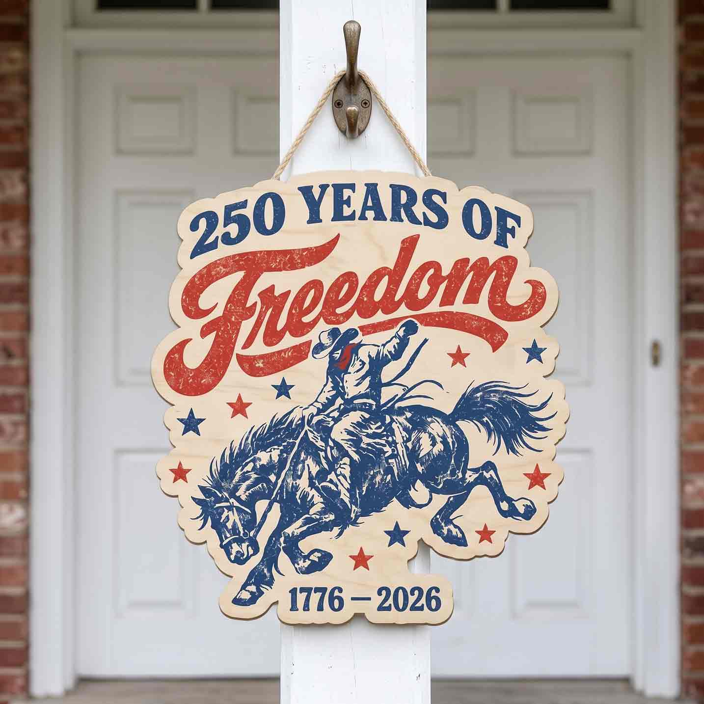 Patriotic Cowboy 250 Years of Freedom America 1776-2026 Wooden Sign