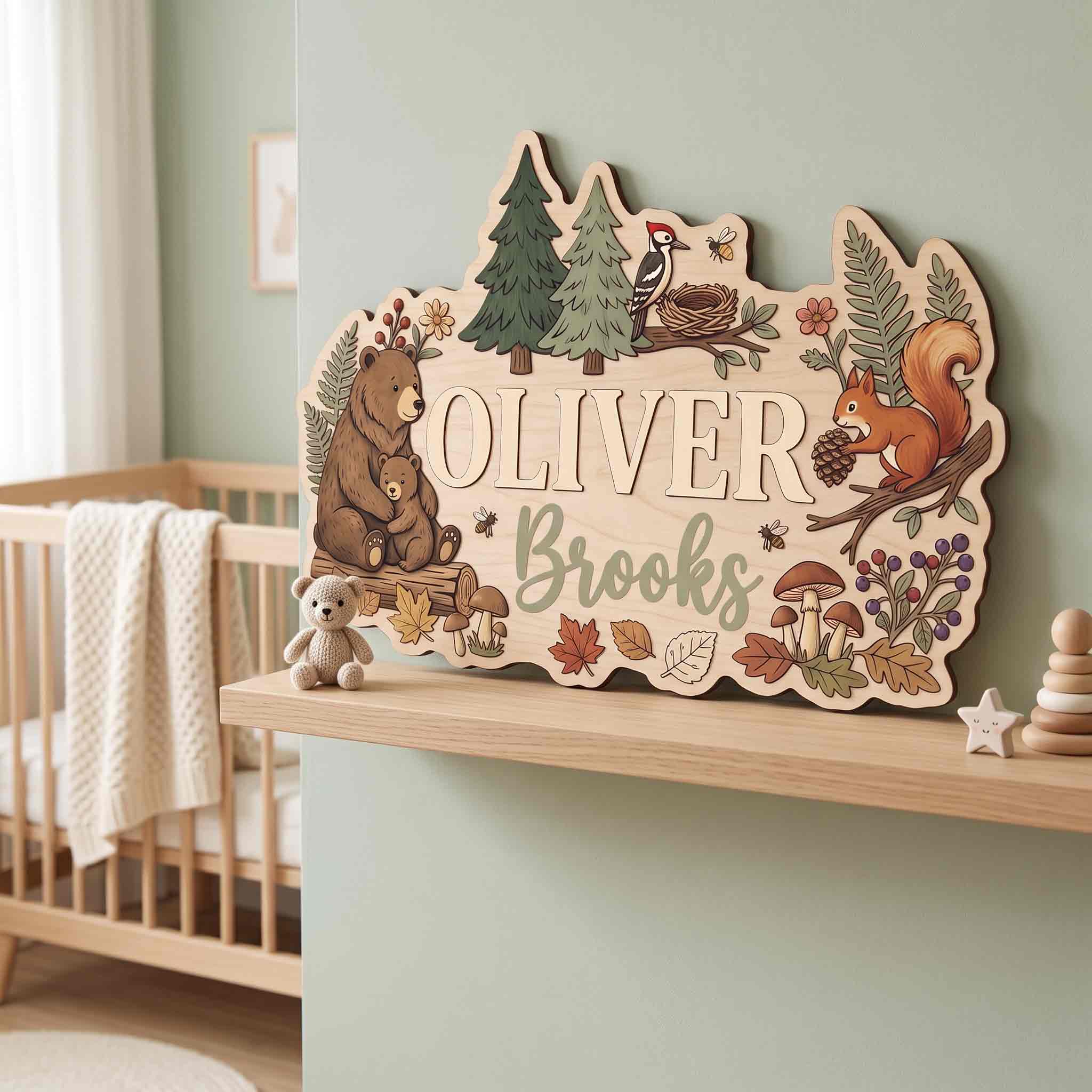 Personalized Woodland Animals Name Wooden Sign