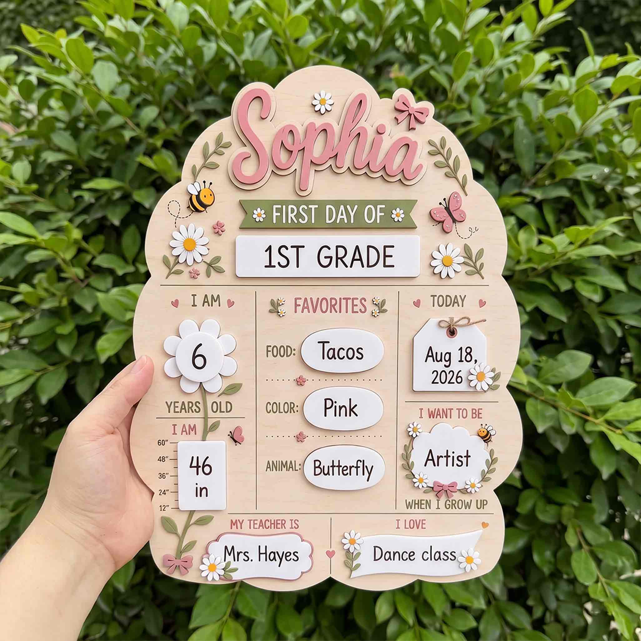 Personalized Cottage Floral Garden First & Last Day School Sign, Reusable Dry Erase Board, Back to School Sign
