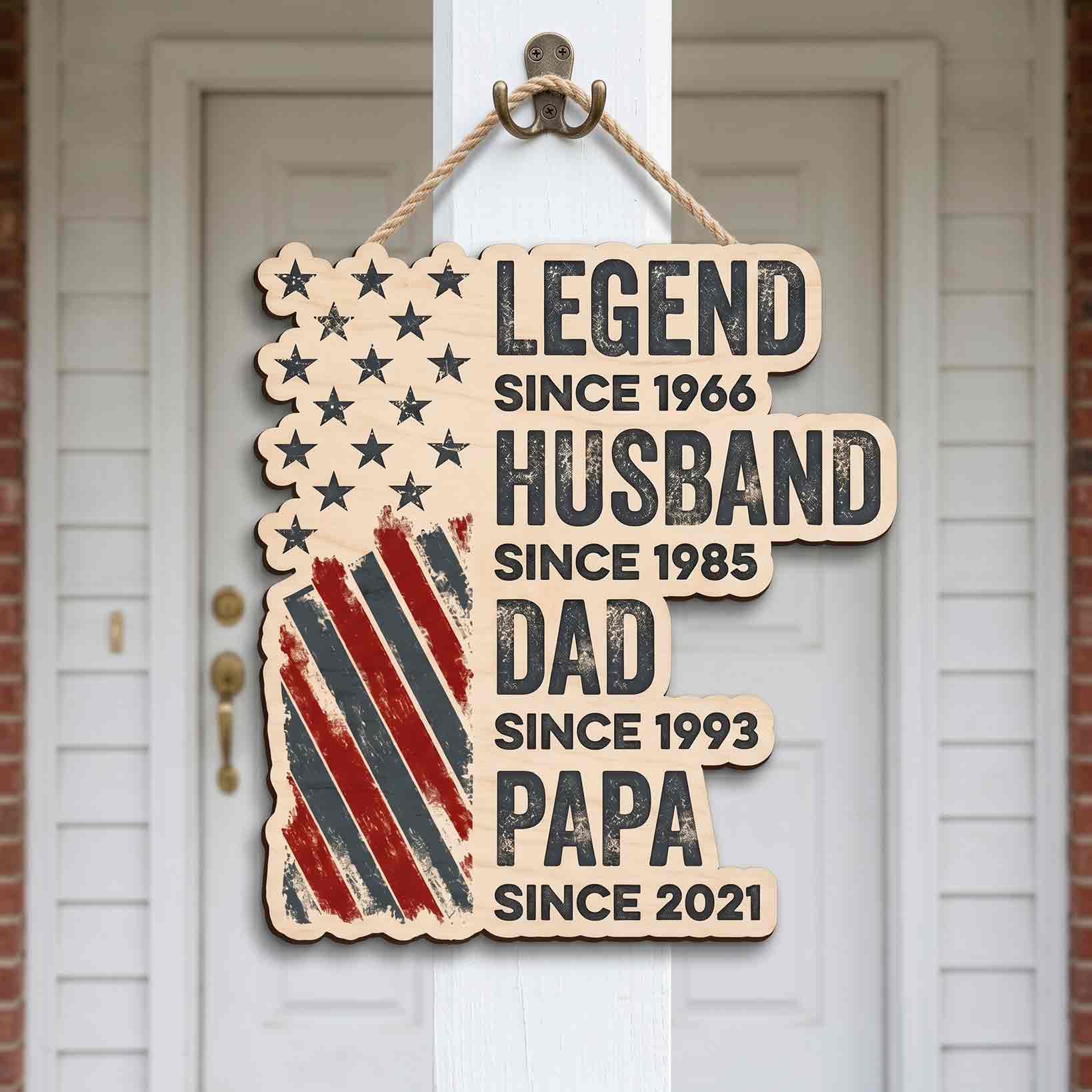 Personalized Legend Husband Dad Papa American Flag Patriotic Wooden Sign