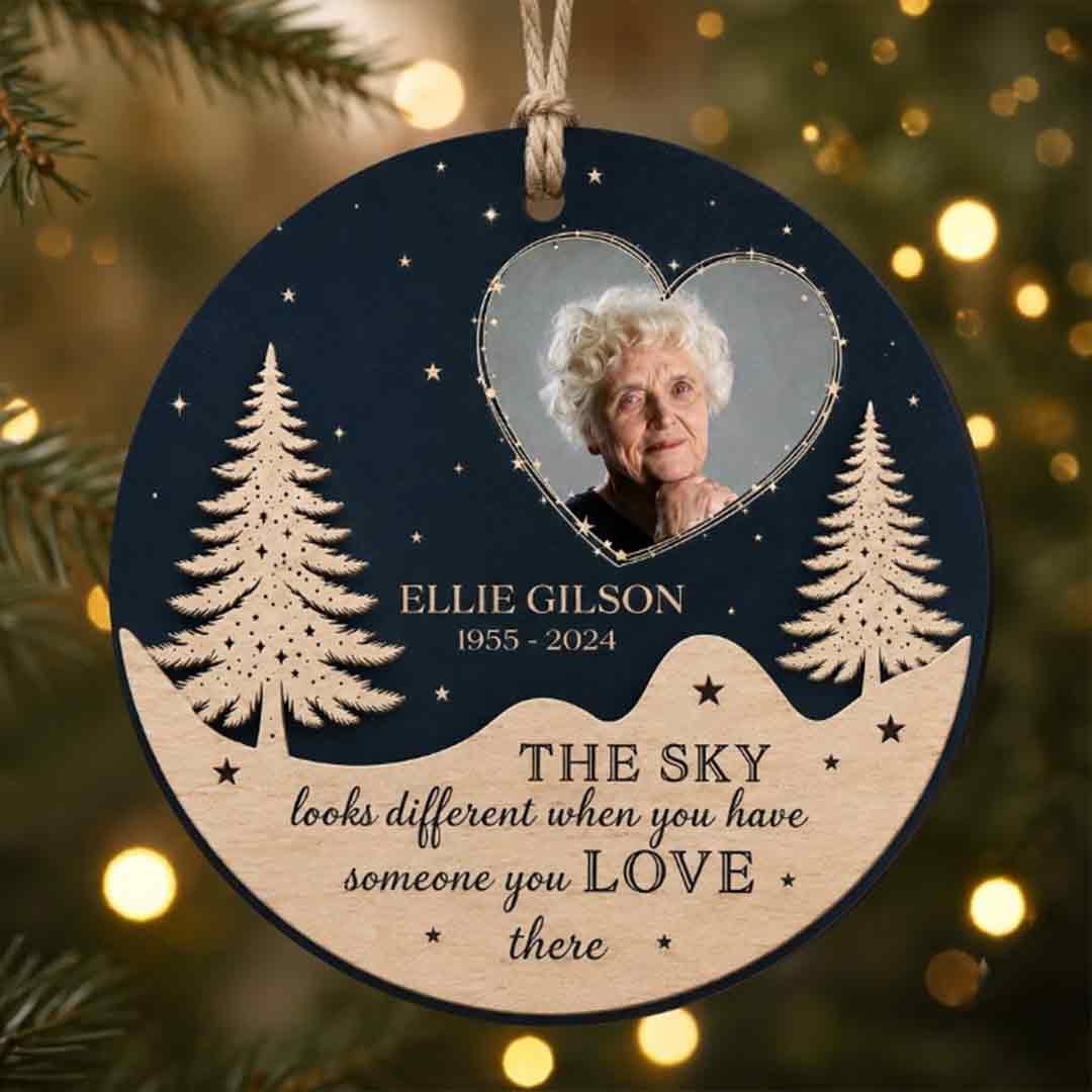 Memorial Night Sky Personalized Custom Name Date Photo Memorial 2-Layer Wooden Christmas Ornament In Loving Memory Remembrance Gift