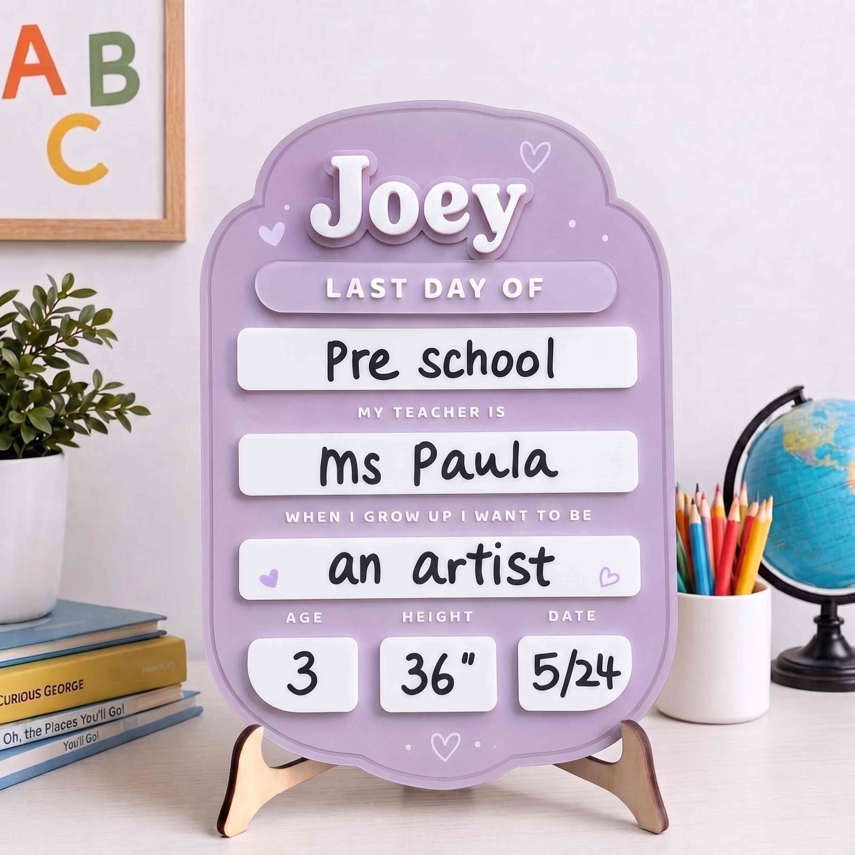 Personalized Pastel Lavender First & Last Day School Board, Reusable Dry Erase Board, Back to School Sign