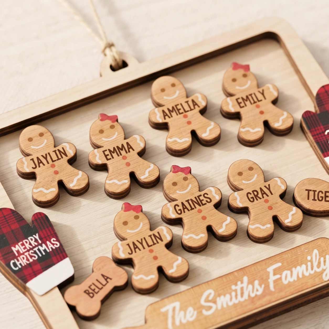 Gingerbread Cooking Family Christmas 2026 Custom Family Name Kids Names 2-Layer Wooden Christmas Ornament