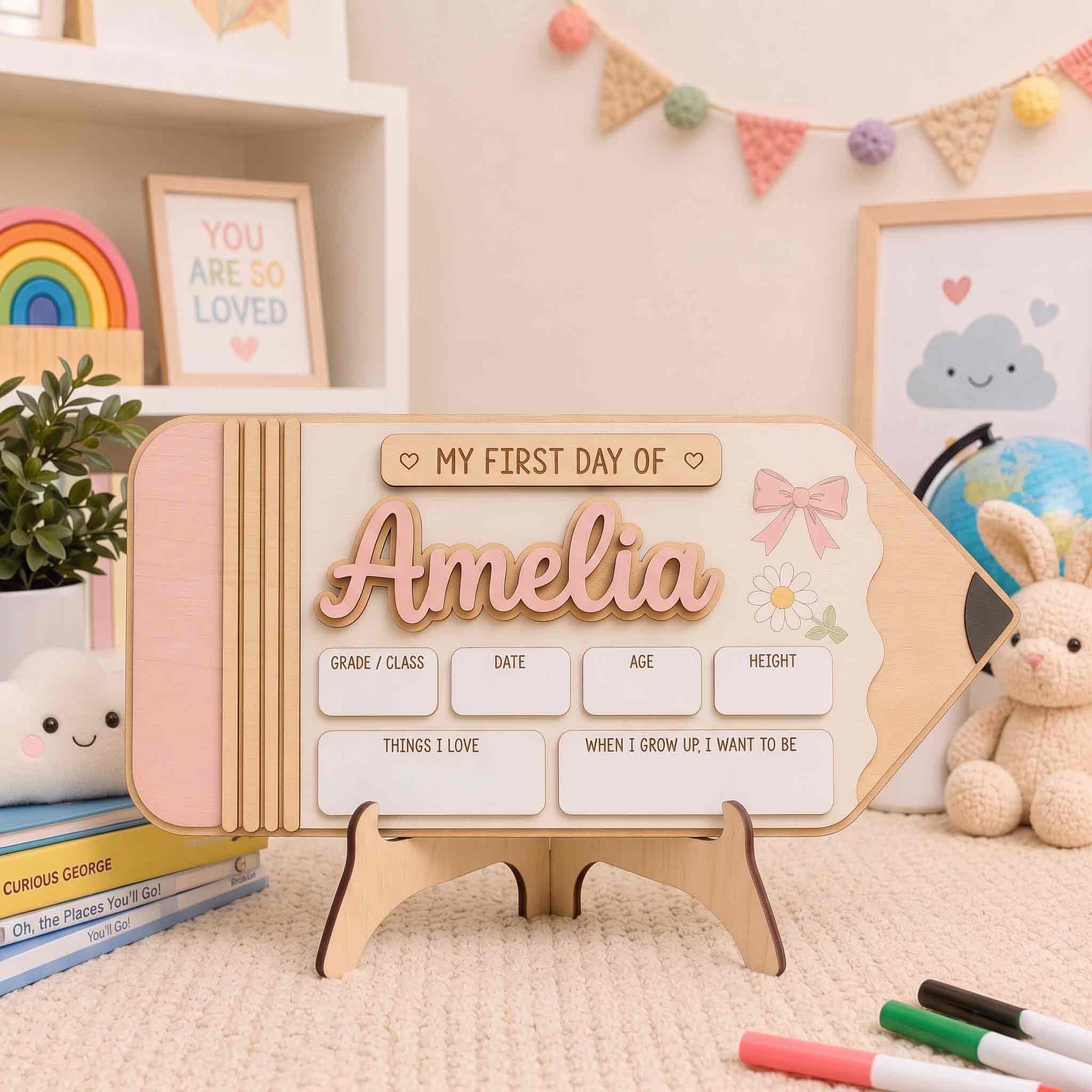 Personalized School Pencil Shape First & Last Day School Sign, Reusable Dry Erase Board, Back to School Sign