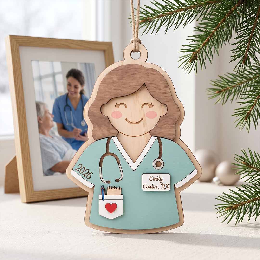 Nurse Uniform Personalized Nurse Custom Name Date Nurse Appreciation Wooden Christmas Ornament
