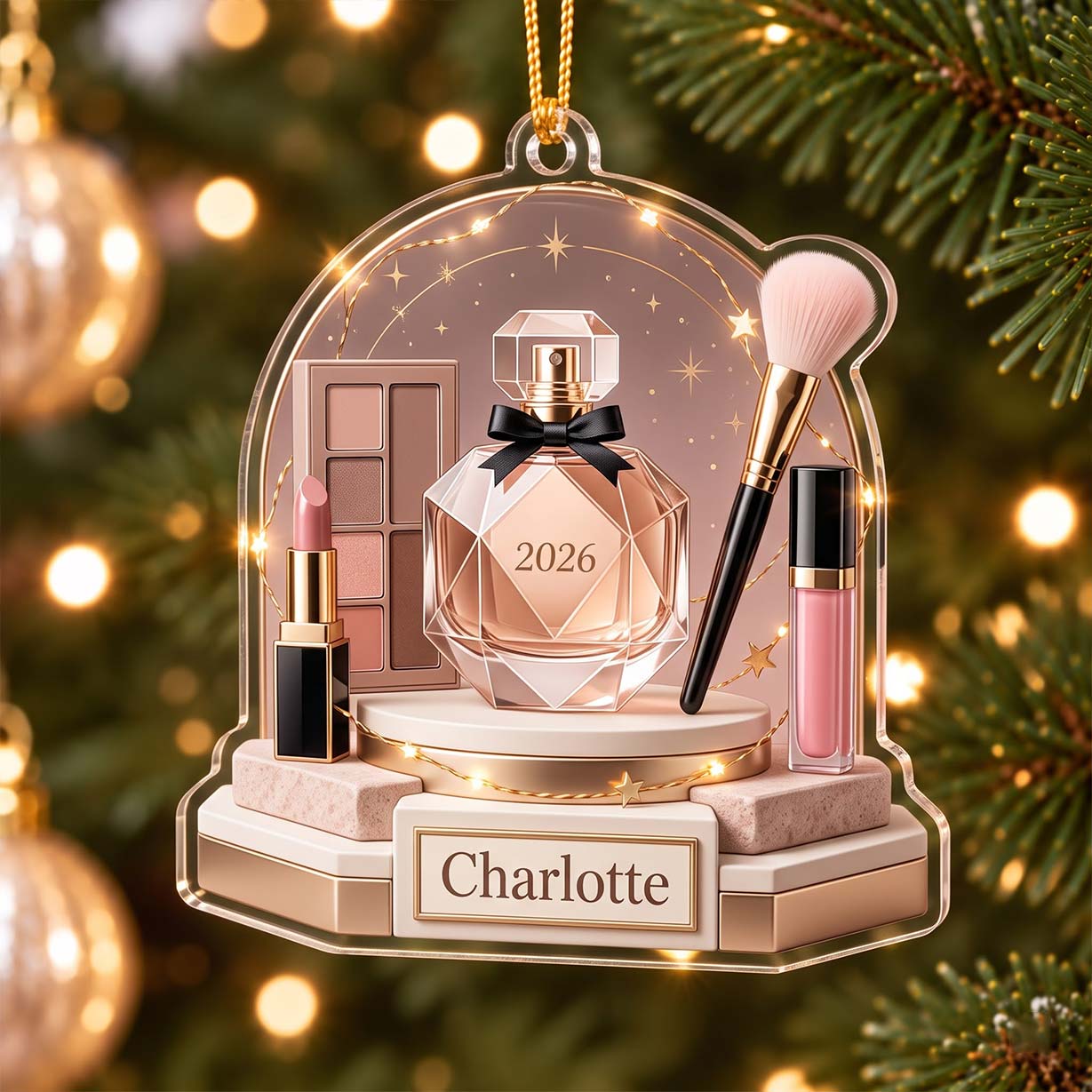 Perfume Vanity Makeup Display Custom Name Date Acrylic Christmas Ornament Beauty Lover